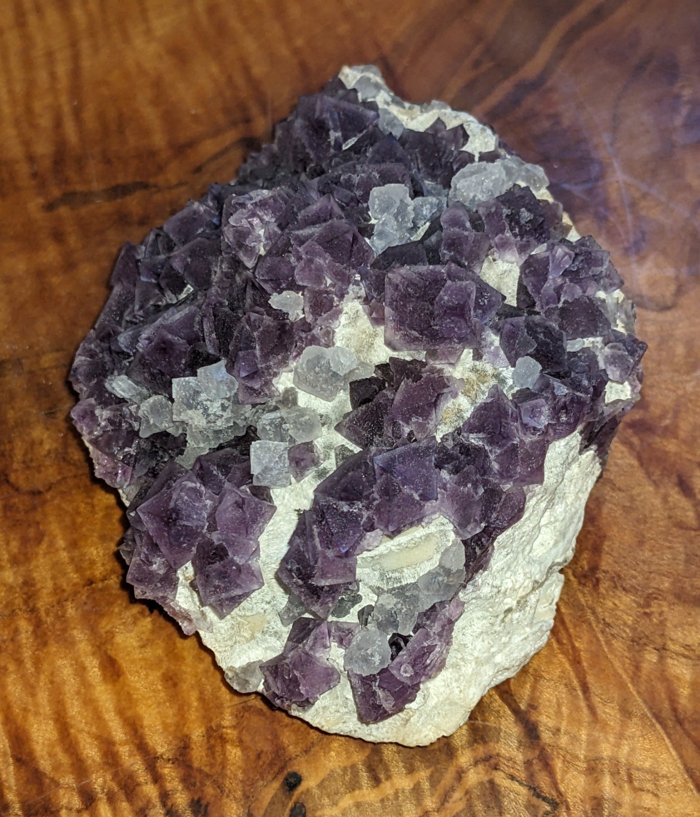 Purple Octahedral Fluorite W/ Light Blue Crystals From De’an Mine Jiangxi China