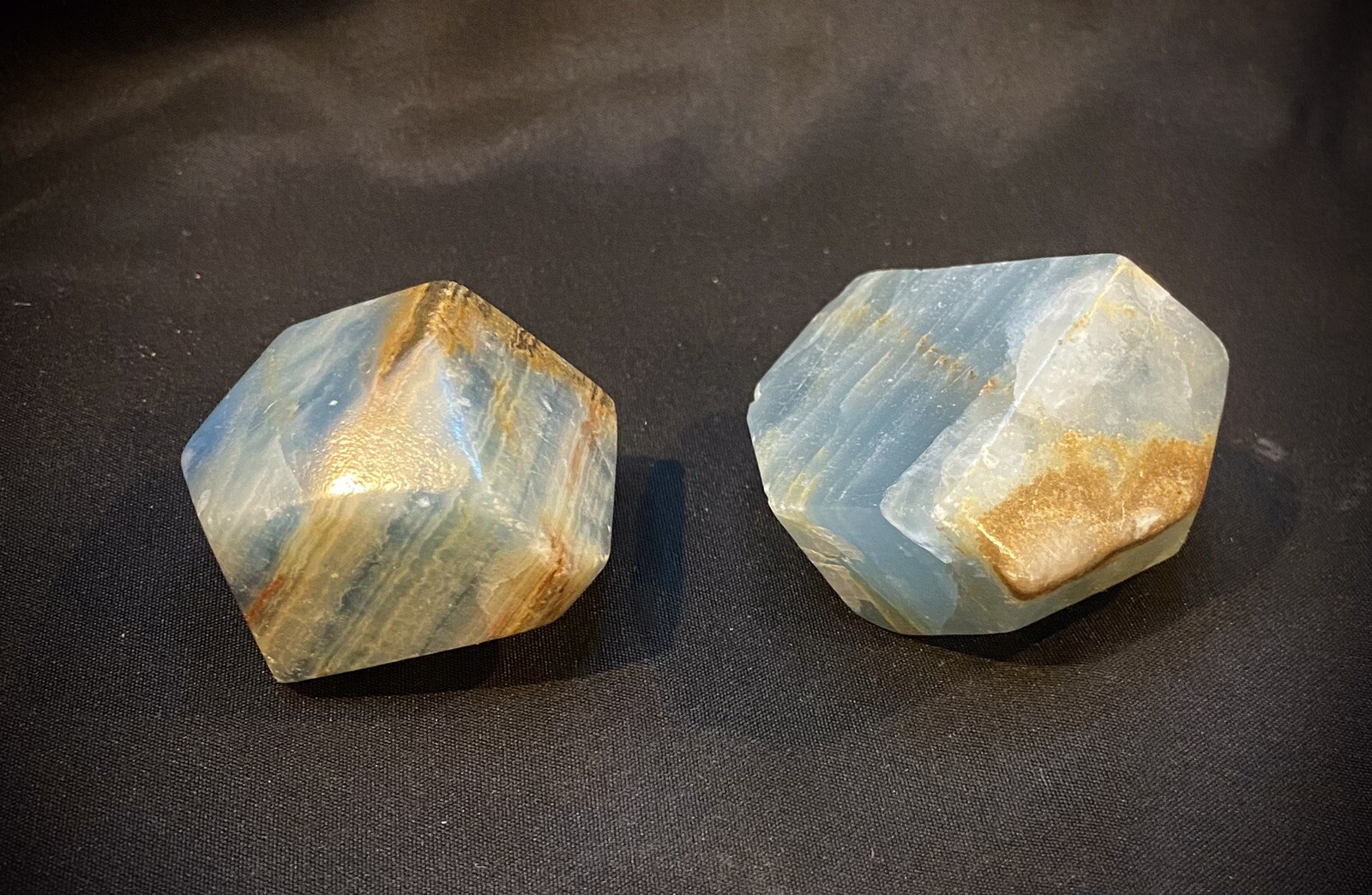 Pair Of Blue Onyx Geometric Freeforms 194 Grams