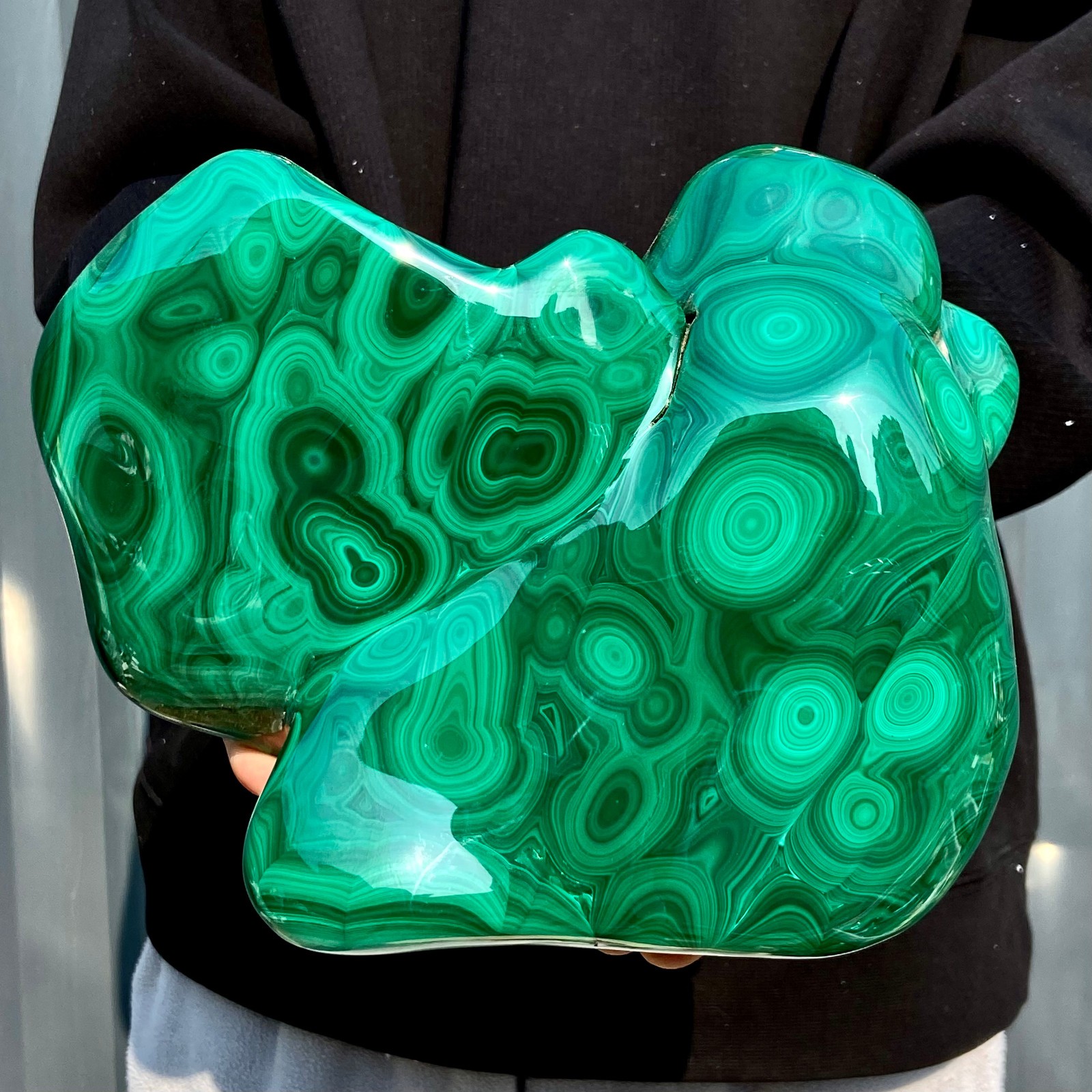 11.4LB Large Natural glossy malachite transparent cluster rough mineral sample