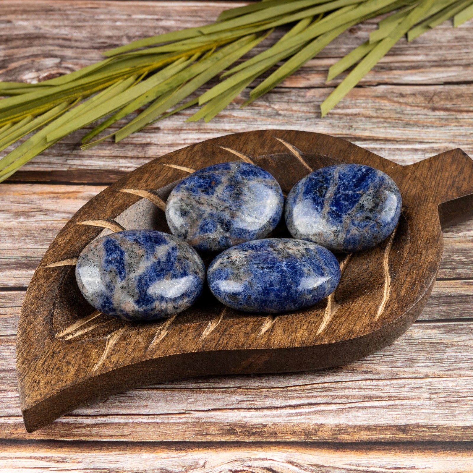 Sodalite Crystal Palm Stone for Anxiety Relief, Polished Worry Stone, Gift