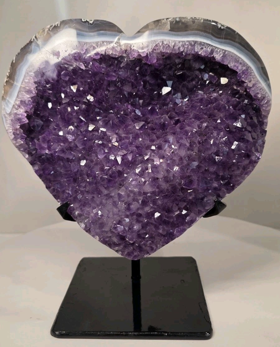 8″ 5LB 12oz Amethyst Heart Crystal Cluster Geode FREE Stand