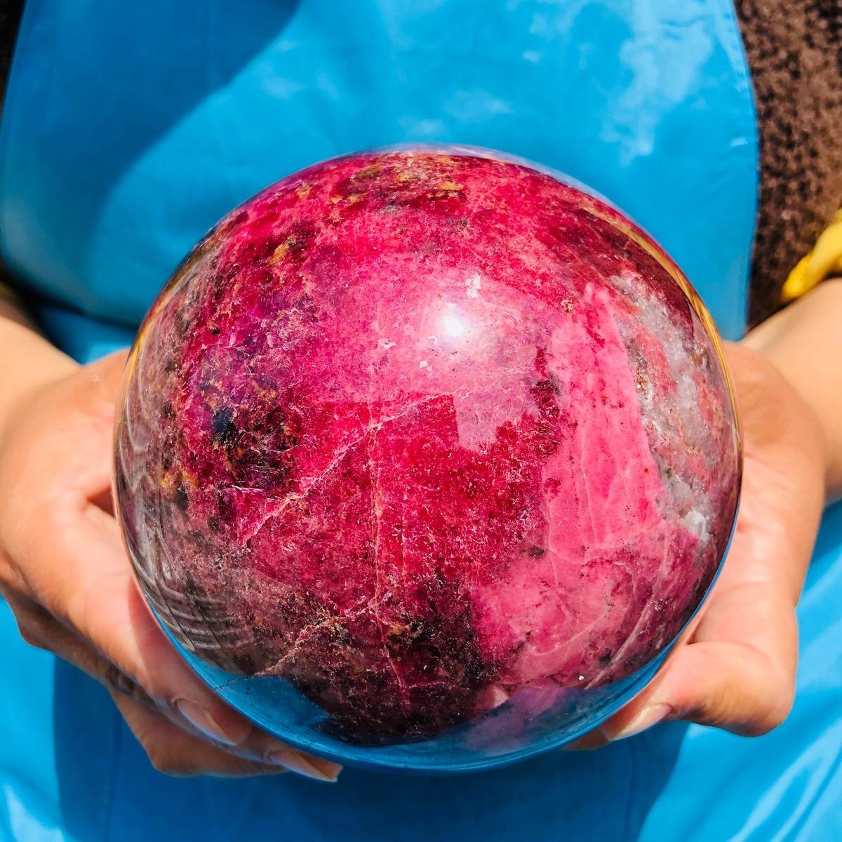 6.29LB Natural Rhodonite Crystal Sphere Pink Black Healing Gem Stone 4797