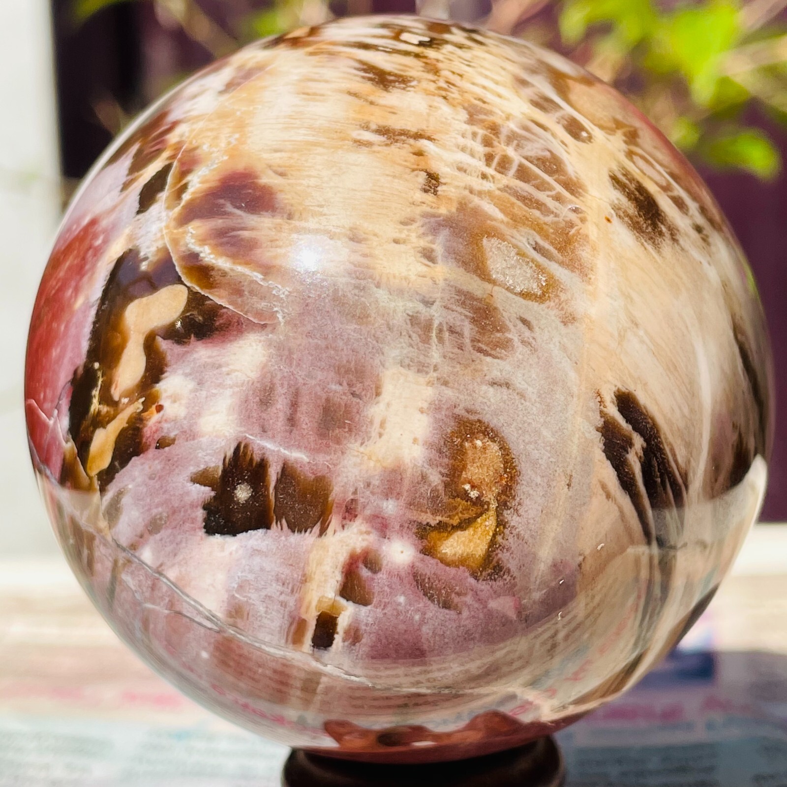 488g Natural Red Petrified Wood Crystal Ball Fossil Polished Sphere Specimen