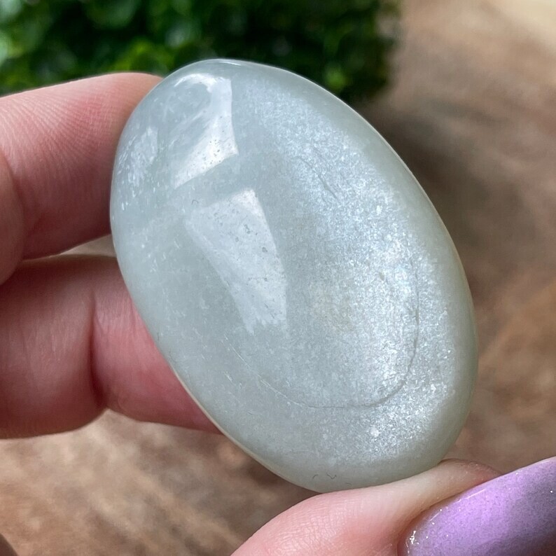 Silky Green Moonstone Palmstone Pocket Crystal – No.17 Rare Crystals