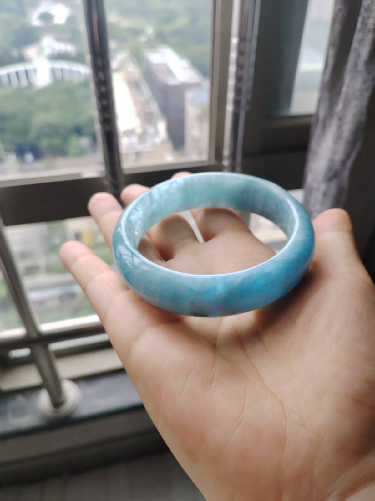 100% Natural Blue Aquamarine Gemstone Bangle AAAAA Inner Diameter 59mm