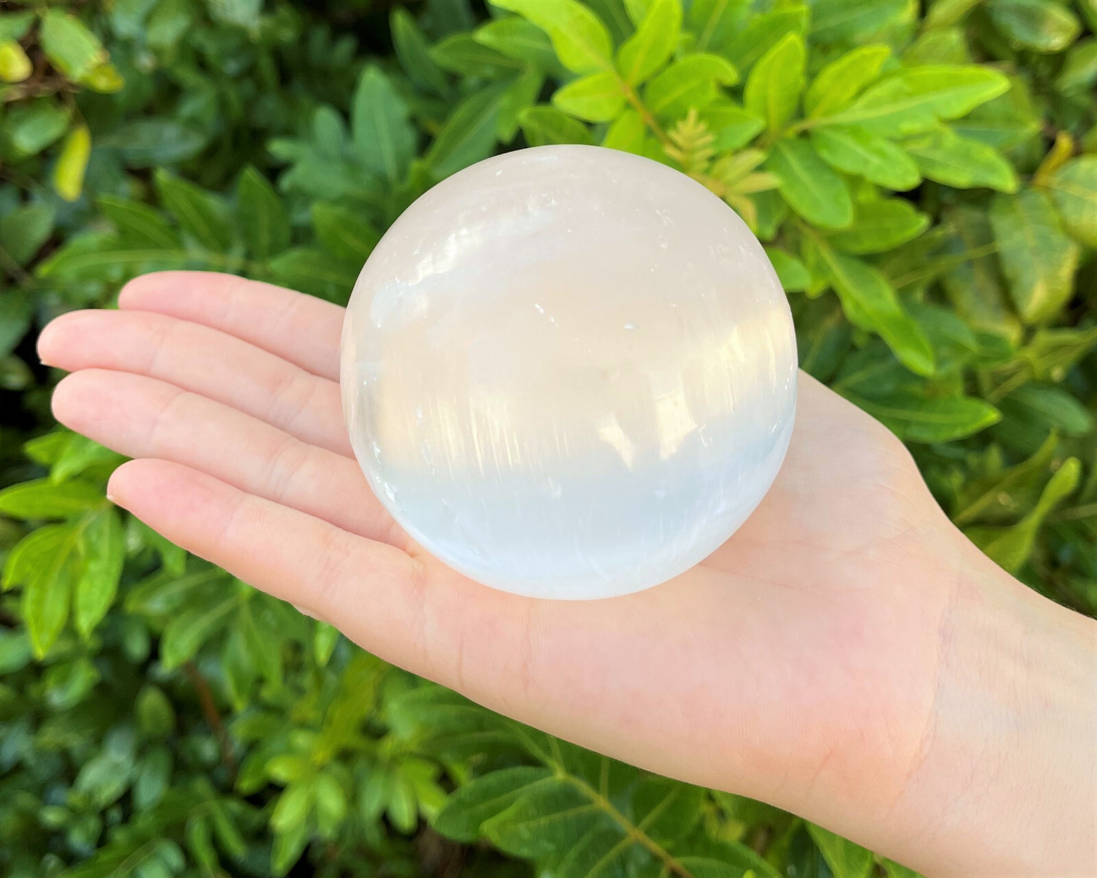 Selenite Crystal Sphere + Stand, JUMBO 3″ (Polished Selenite Crystal Healing)