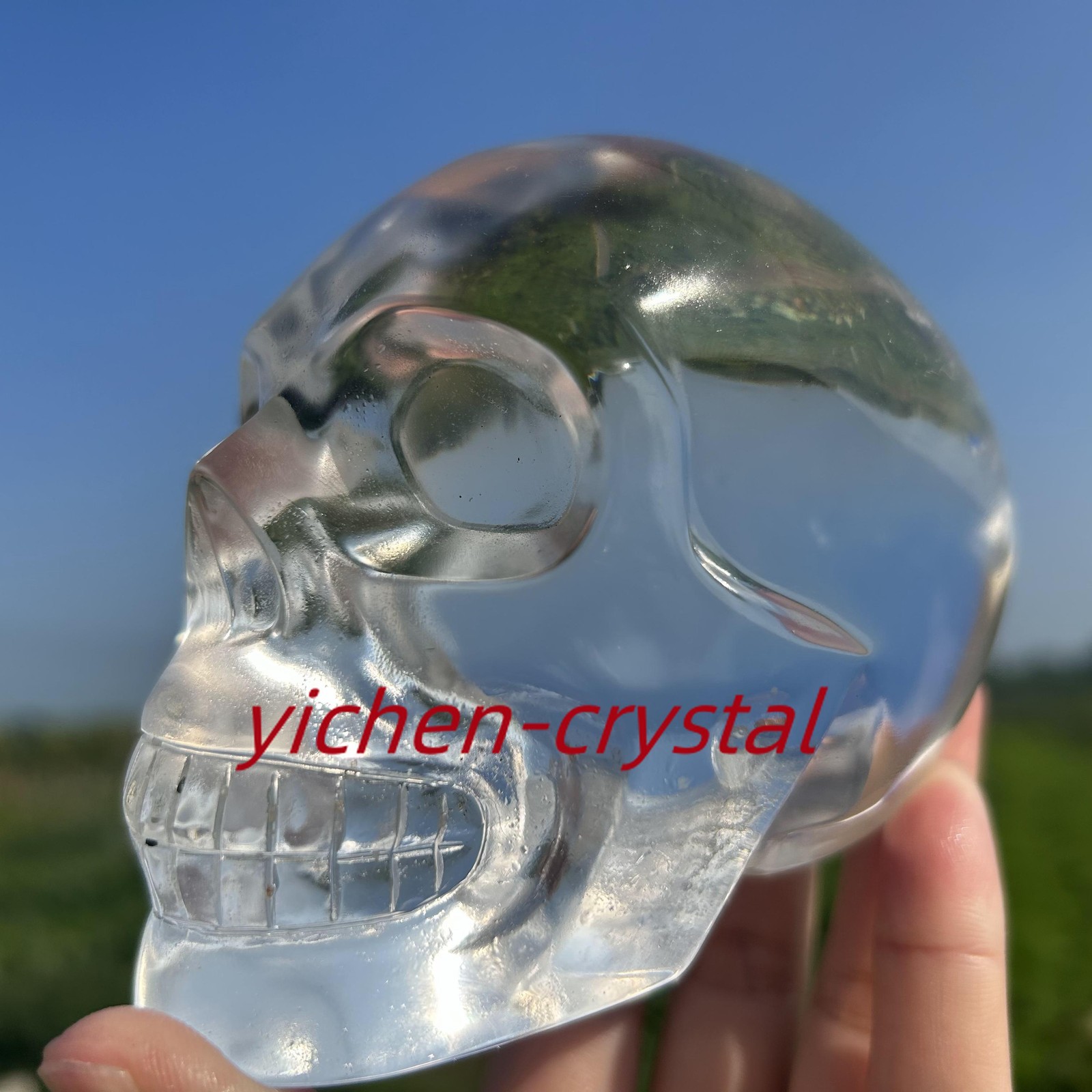 850G+ Large Smelting Stone Hand Carved Quartz Crystal Skull Reiki Heal Gift 1pc
