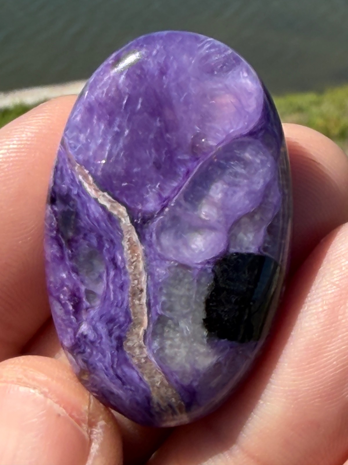 AA Charoite Polished Gemstone Small Palmstone 1 5/8″ 16 Grams Colored By Nature.