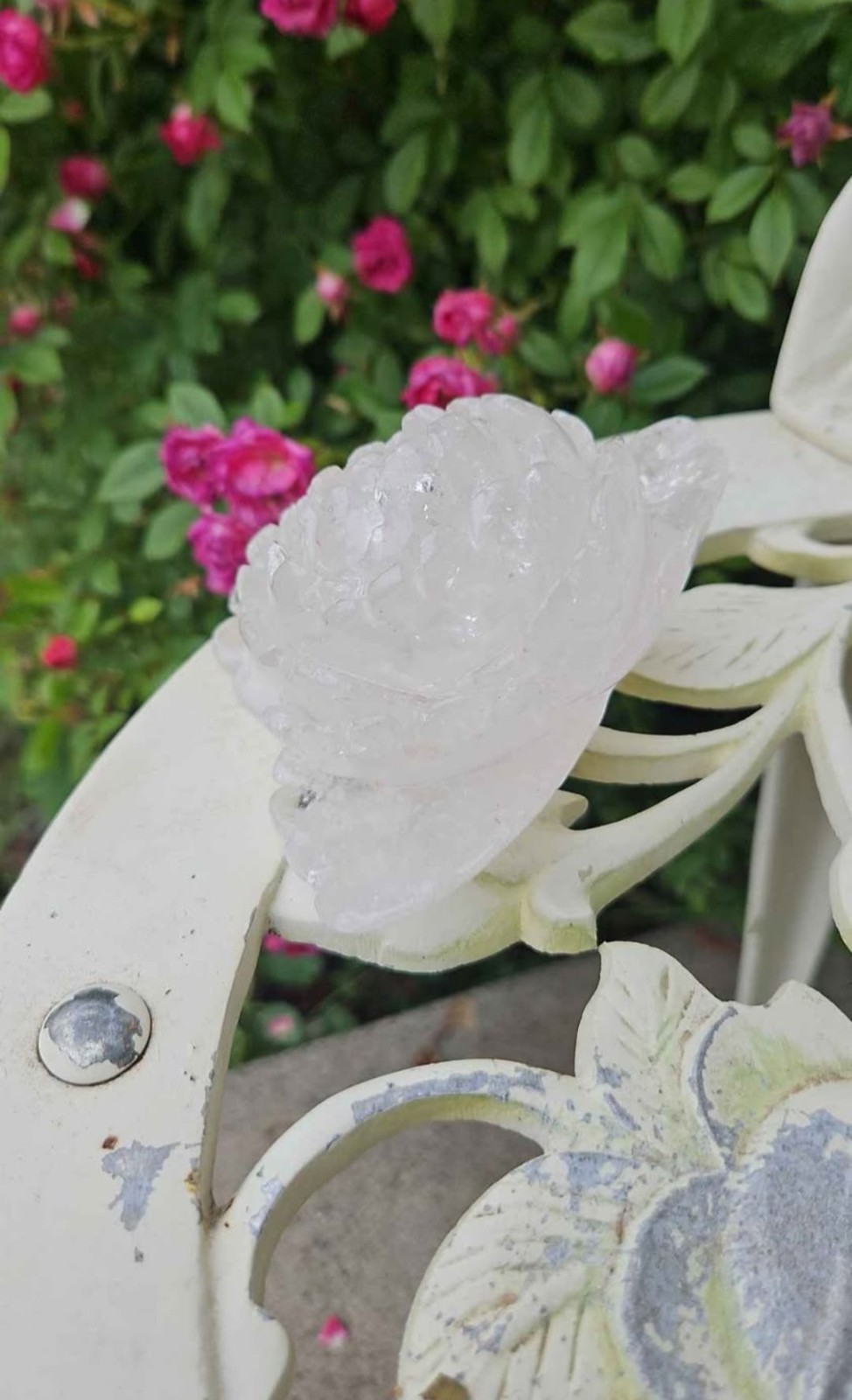 Clear Rose Quartz Flower Crystals Rocks Ornament Embellishment, Floral theme