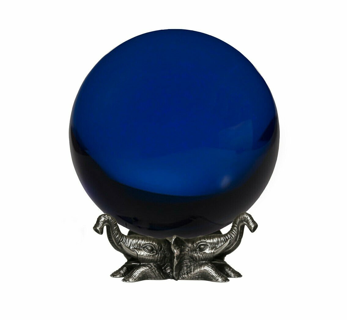 8in Crystal Ball Sphere for Feng Shui, Meditation, Decor, with Elephant Stand.