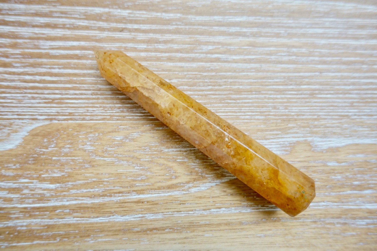 Golden Healer Quartz Stone Obelisk Healing Crystal Point Wand Reiki Energy Handm