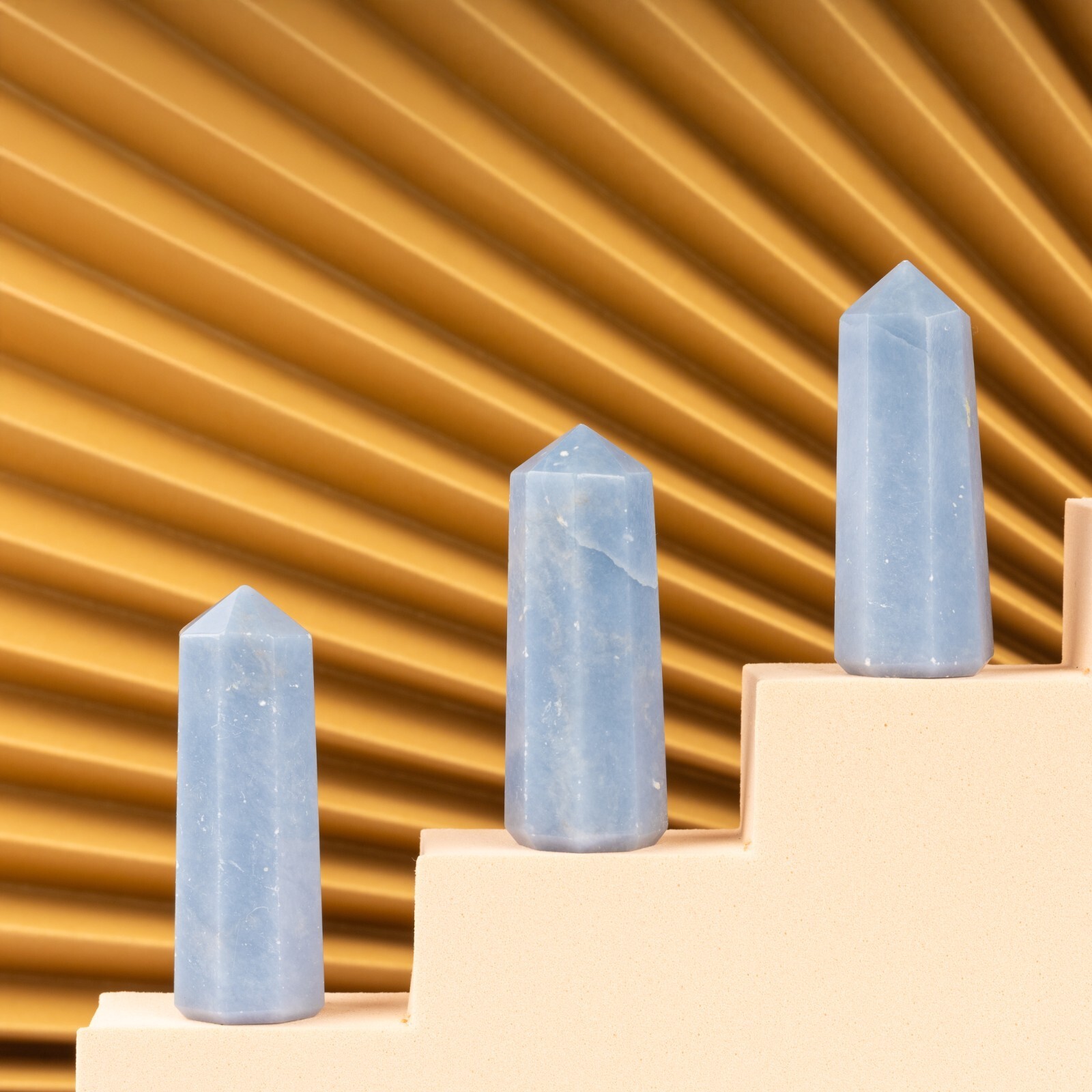 Natural Angelite Obelisk Point Crystal Tower 2.5-3″, Healing Crystals and Stones