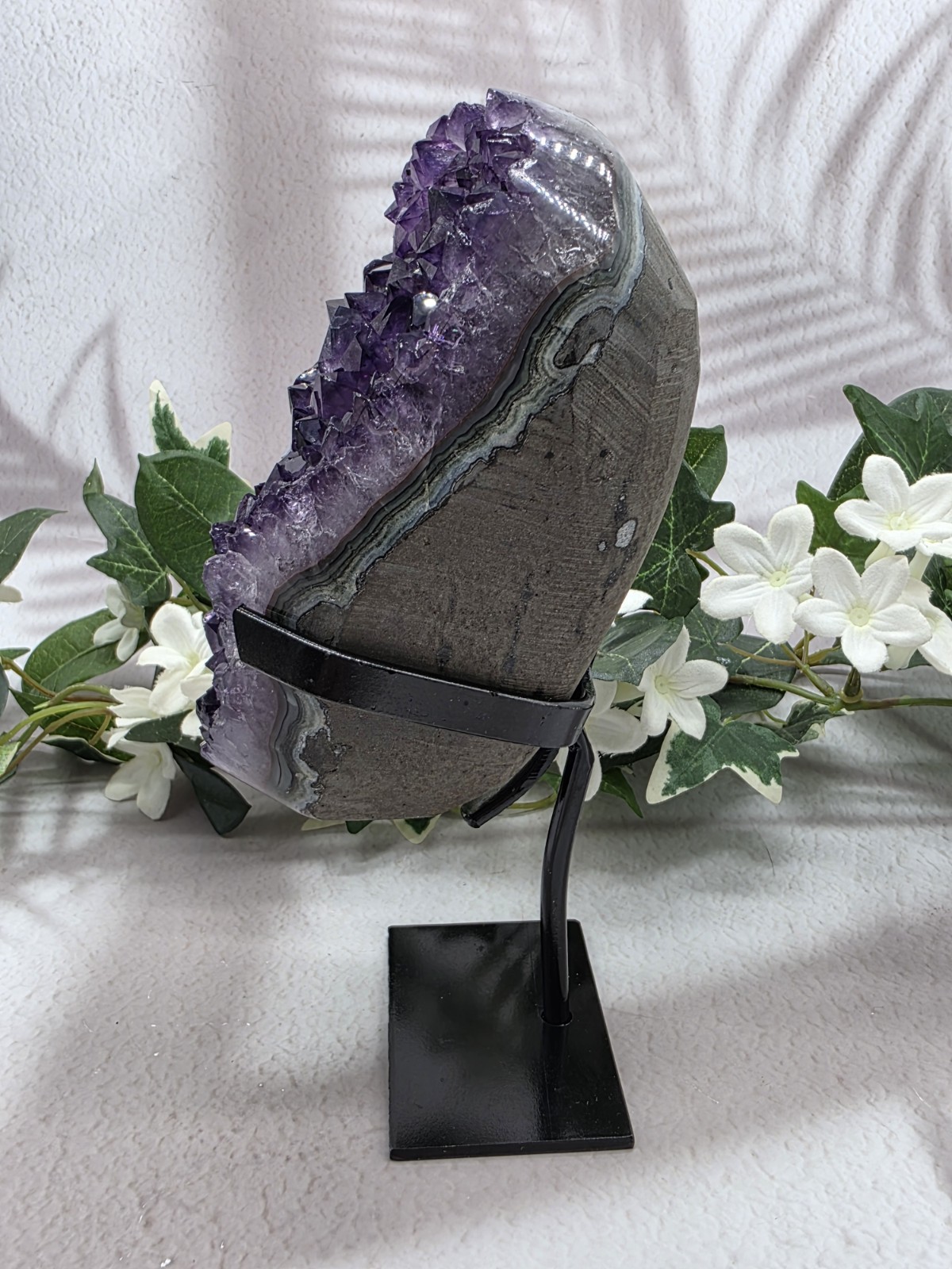 Uruguay Amethyst Geode Crystal Display Piece, Complimentary Utility Stand Inclue
