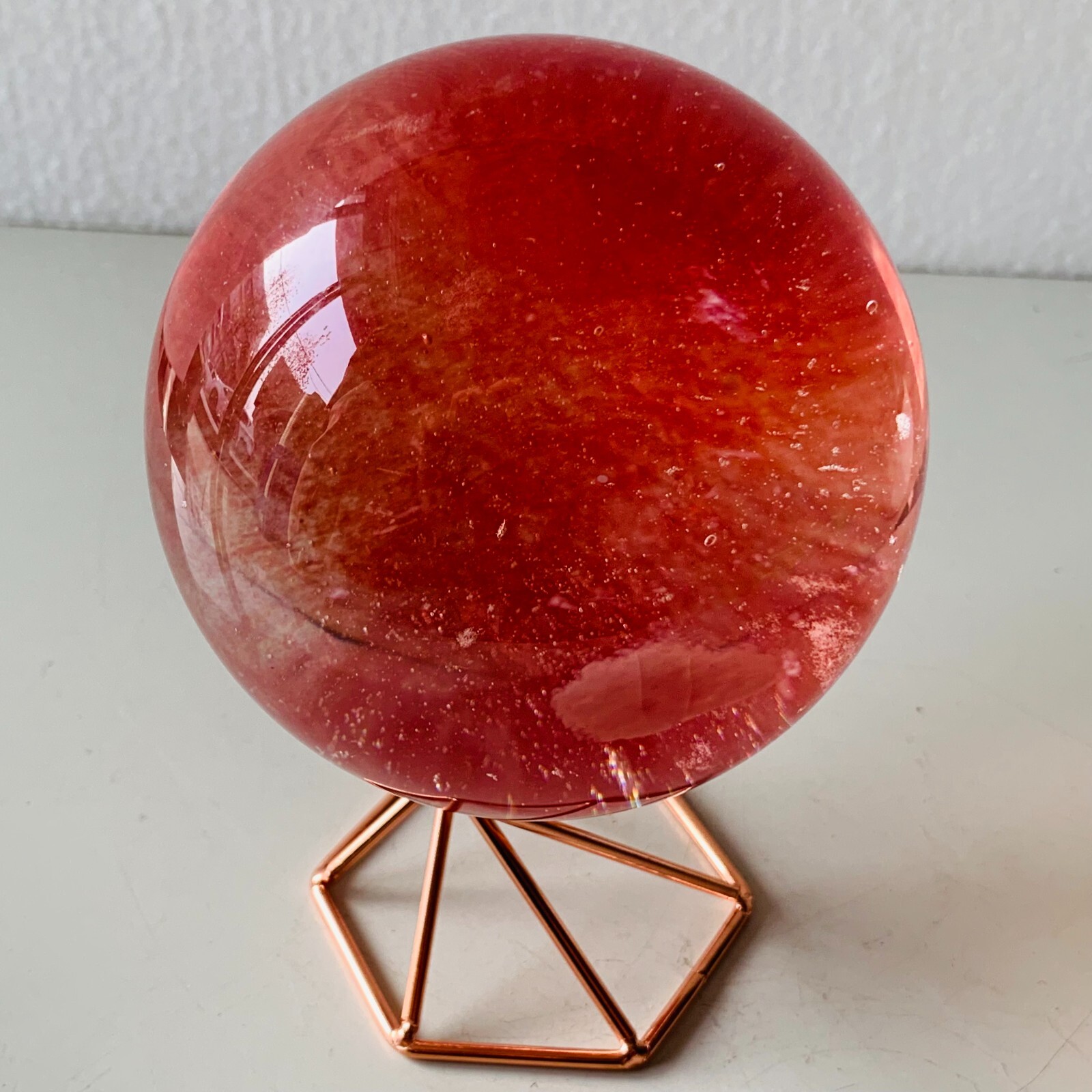 1.5LB Red Smelting Stone Quartz Sphere Crystal Energy Ball Reiki Gem+stand A22