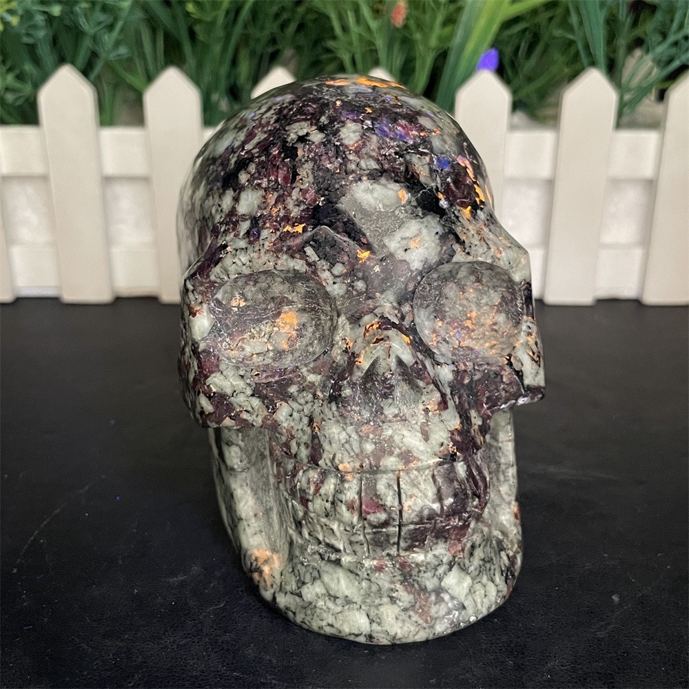 2.6LB 4.3″ Natural A++ Eudialyte Skull Carving Crystal Quartz Mineral UV Reiki