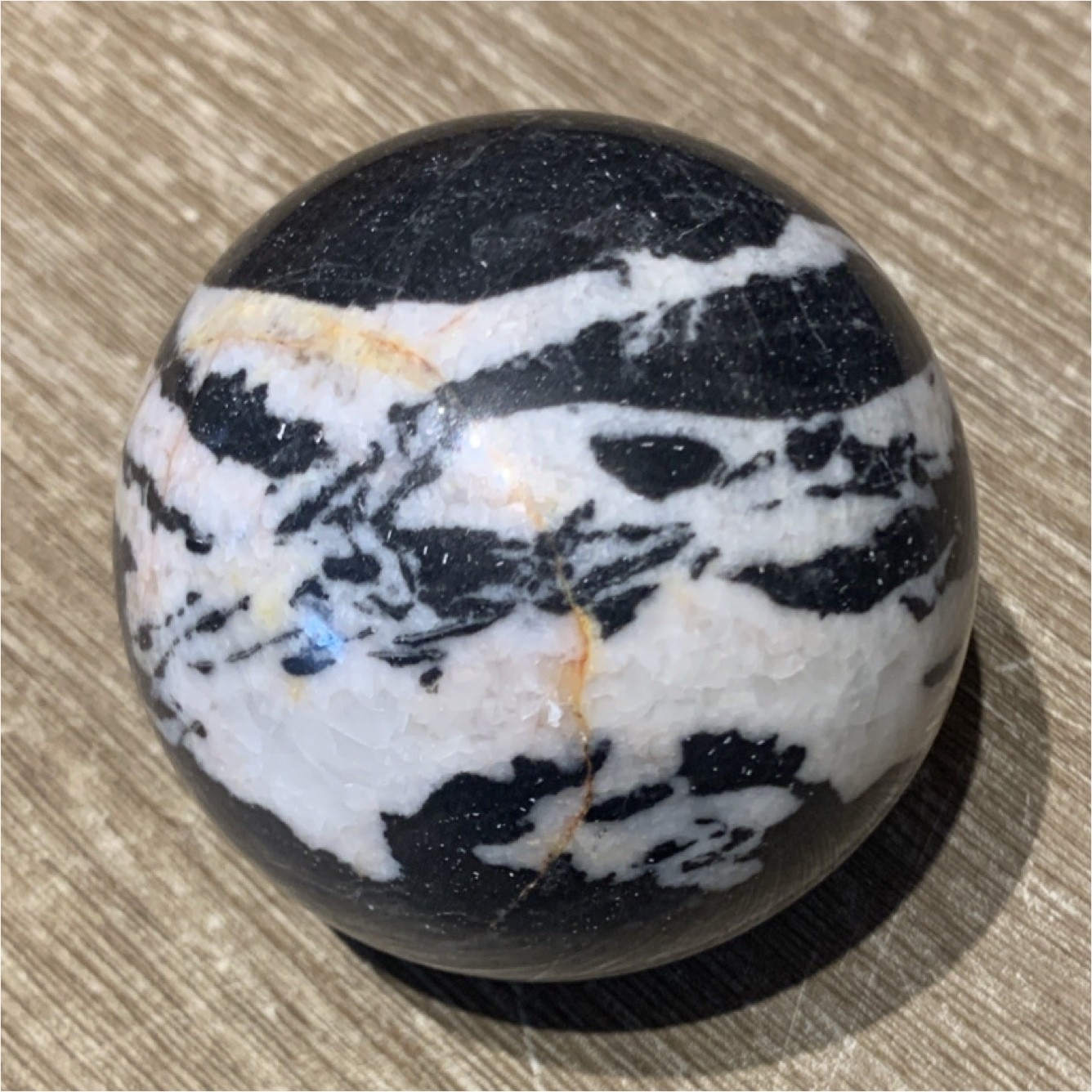 Polished Black White Marble Crystal Sphere Display Specimen Mineral