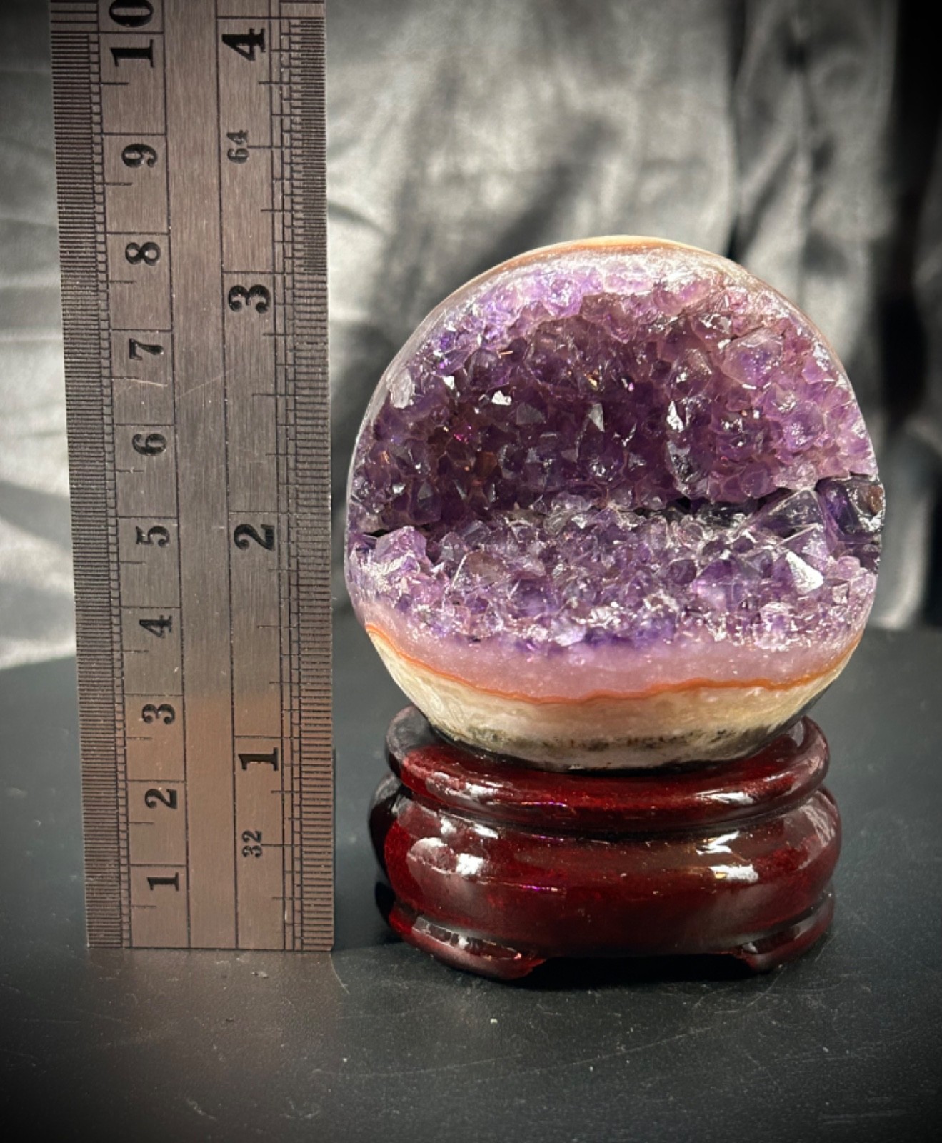 2.43″ diameter Amethyst Pac Man Specimen With Wood Stand 10.2oz