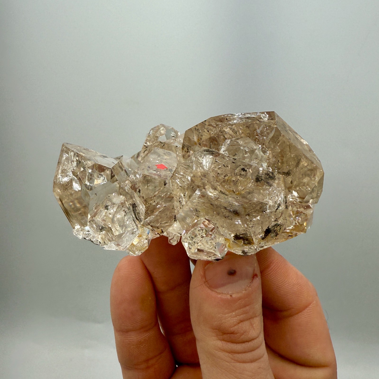 320 g Enhydro Herkimer Diamond Gem Cluster w/ Moving Bubble, Smoky Phantoms