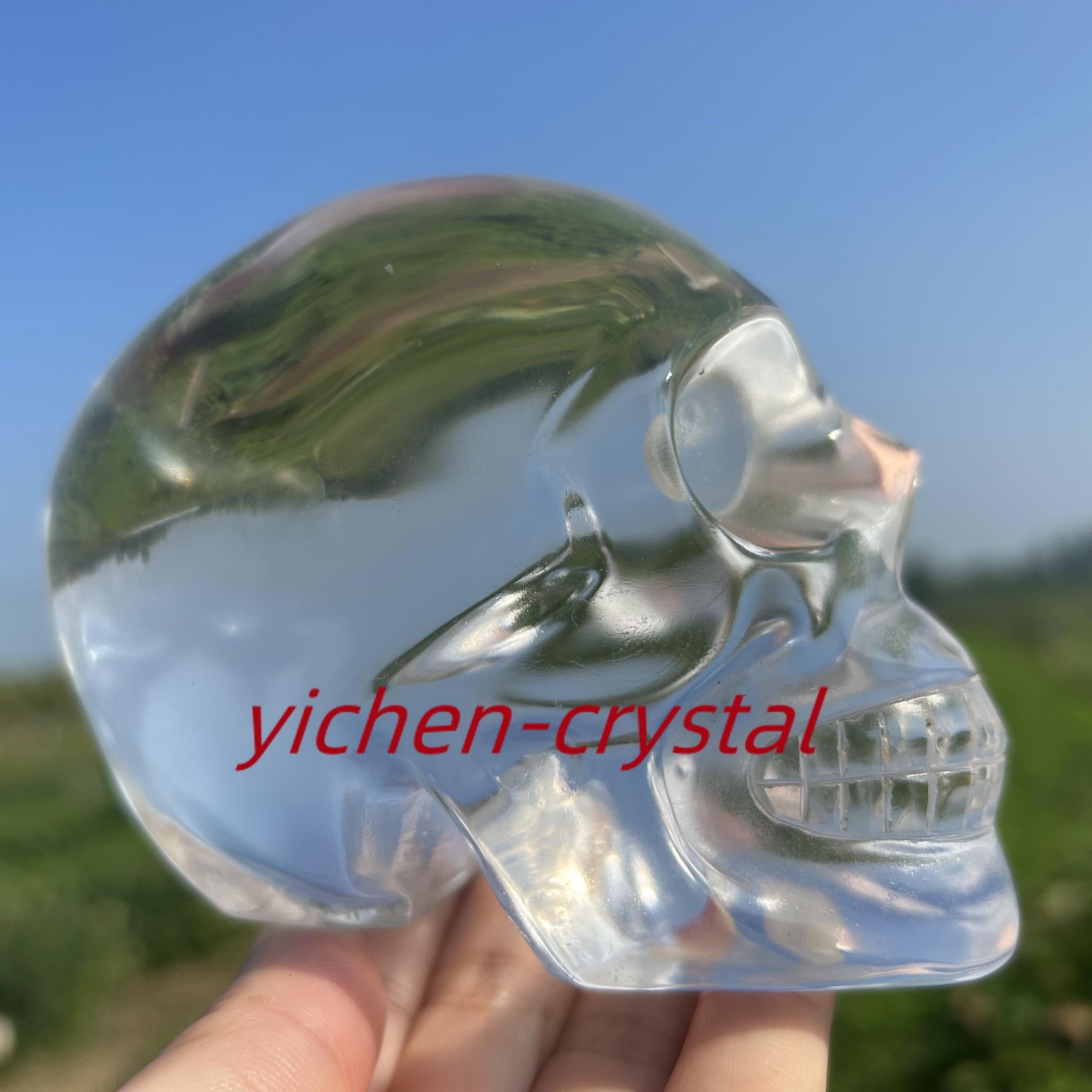 850G+ Large Smelting Stone Hand Carved Quartz Crystal Skull Reiki Heal Gift 1pc