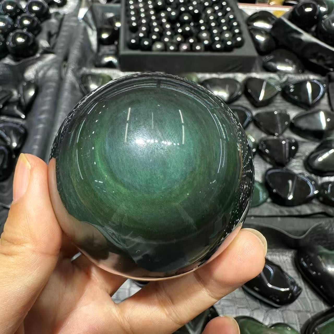 1pc Natural Rainbow Obsidian Quartz Carved Sphere Crystal Ball Reiki Decor