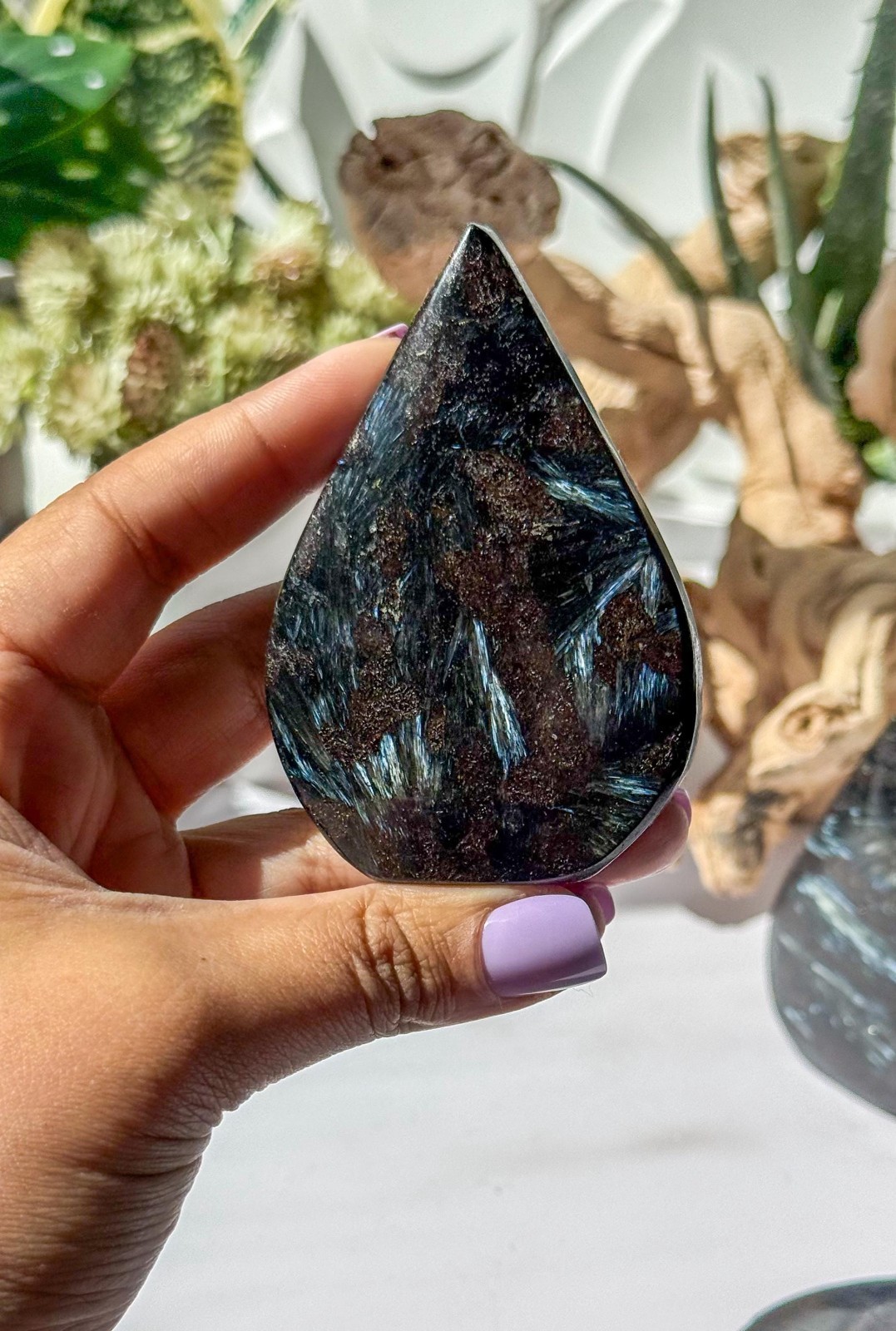 Natural Arfvedsonite Flame Crystal Polished Stone Decor Free US Shipping