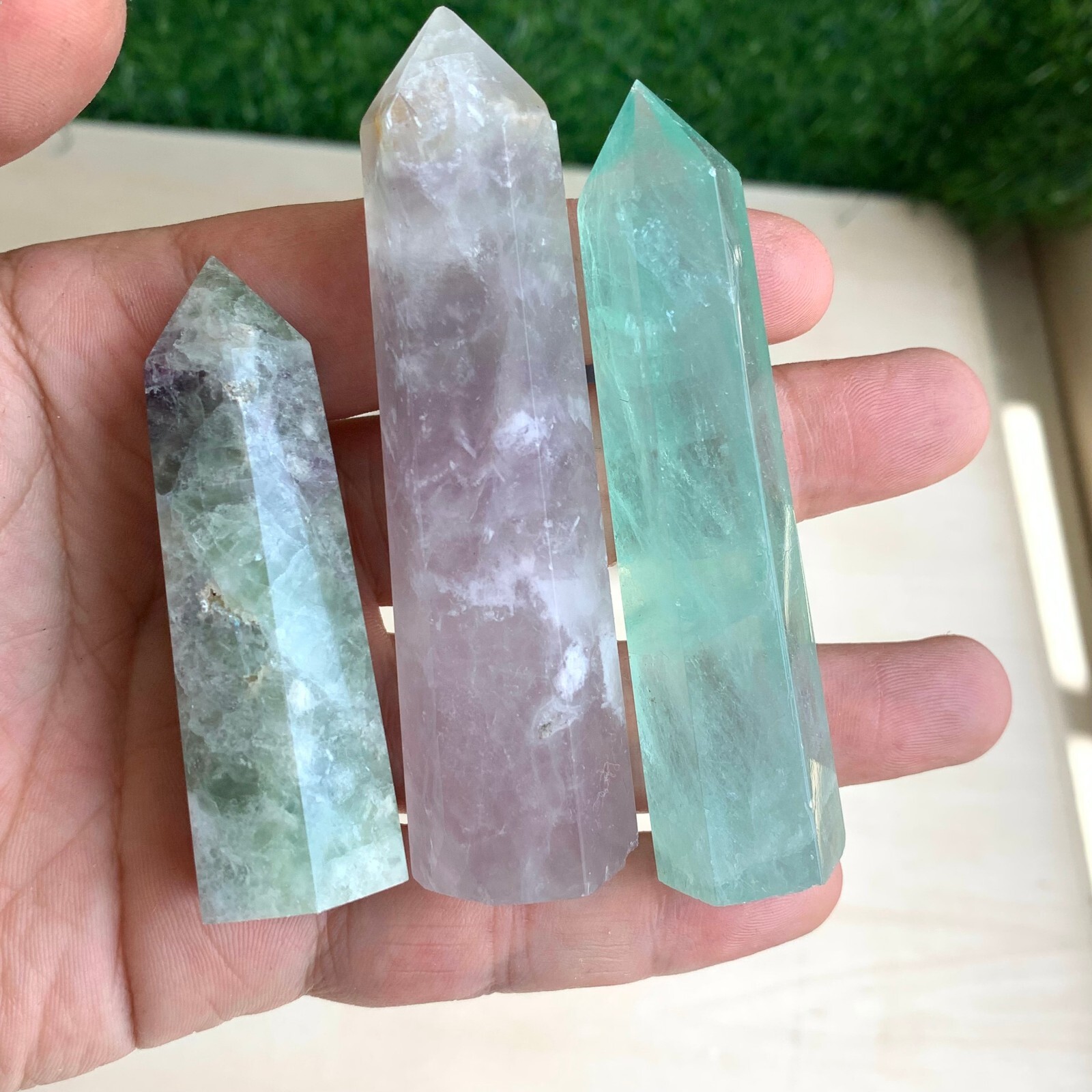 1LB Natural fluorite quartz obelisk crystal wand point healing random