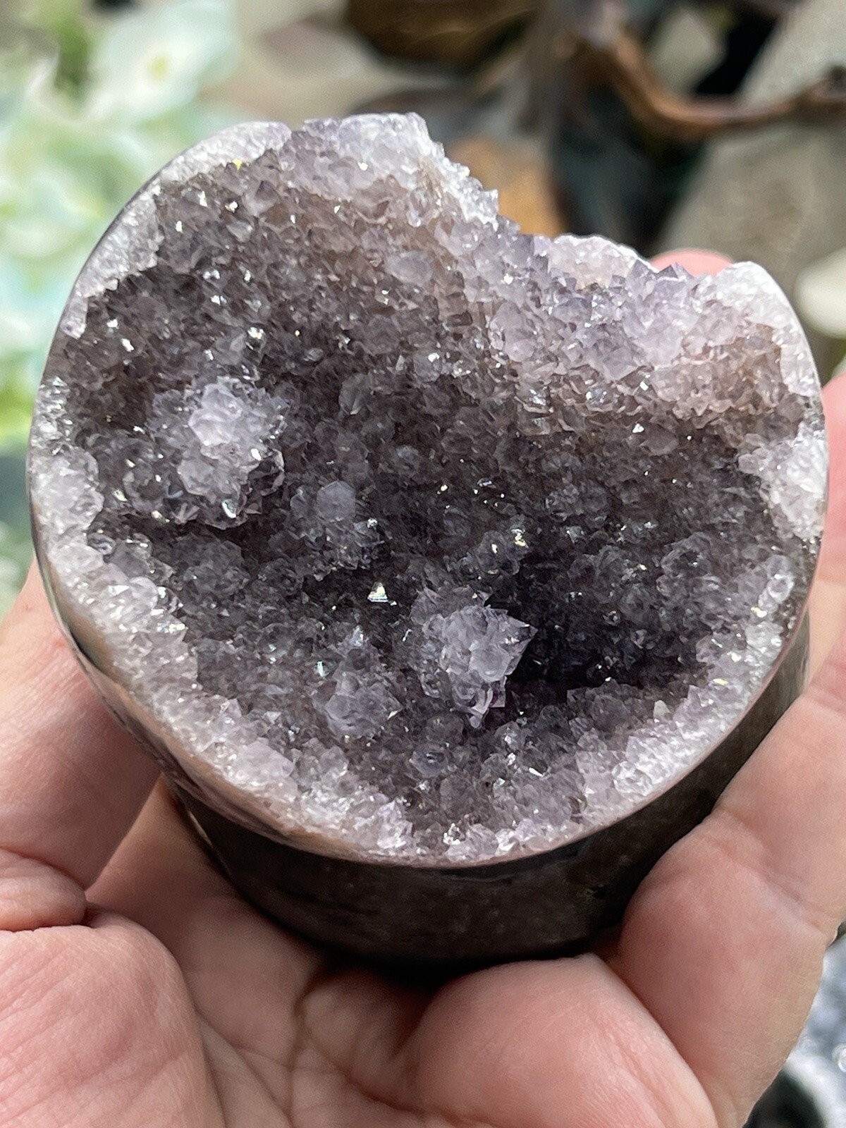 Natural Sugar Druzy Amethyst Geode Carved standing Spheres L@@K Free ship & Gift