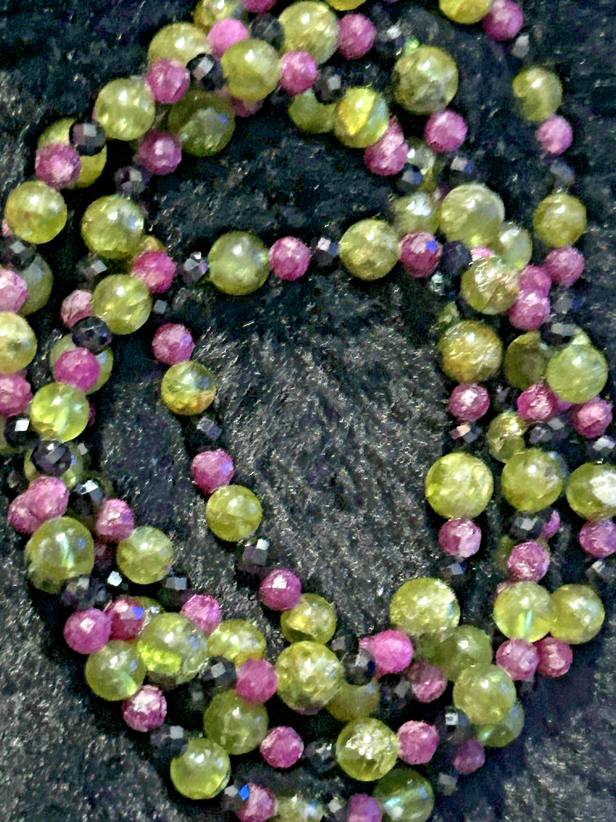 Leo Inspired Bracelet Black Network Ruby Peridot 6mm Faceted Beaded Bracelet