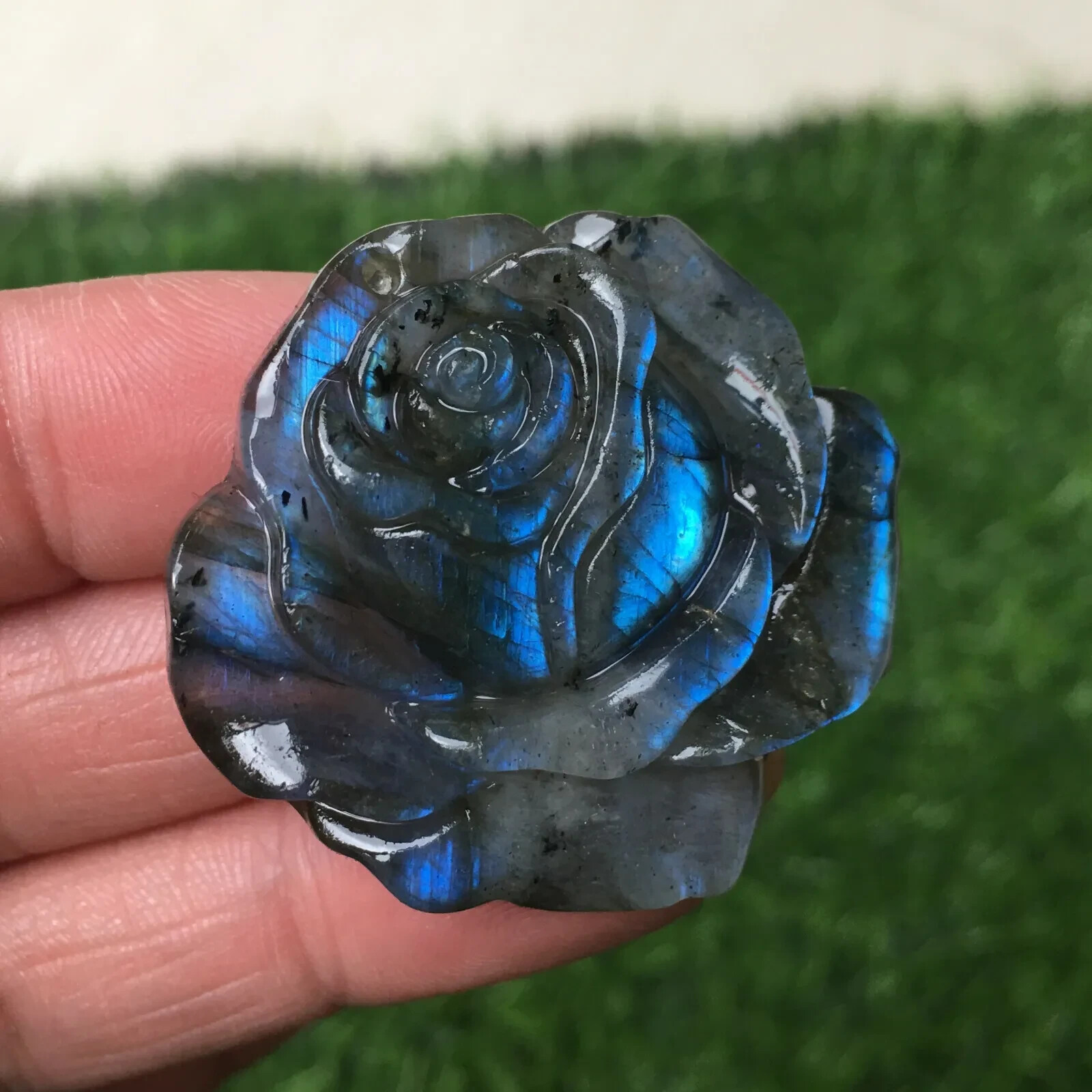 Natural Labradorite Handmade rose flower skull Quartz Crystal Healing gift 1pc