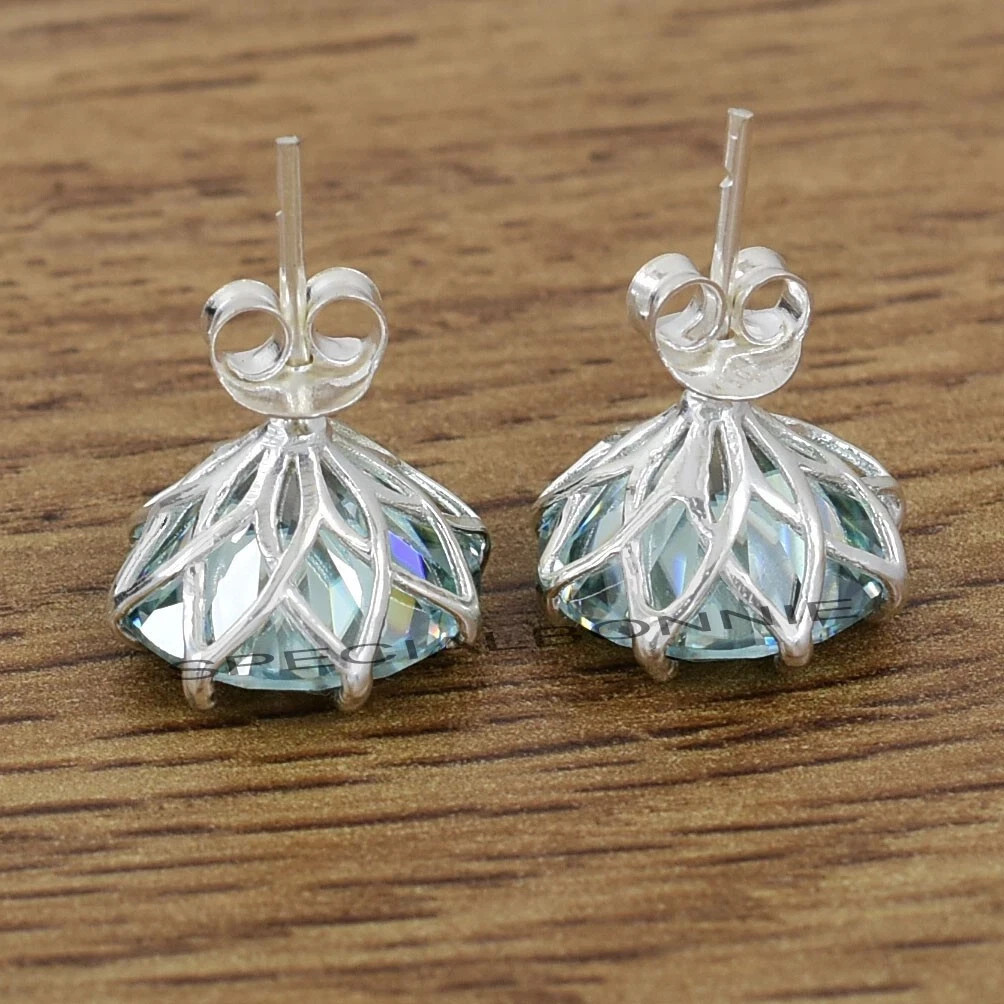 16.00 Ct Blue Diamond Earrings 13mm VVS1 Round Cut 925 Silver HPHT Studs