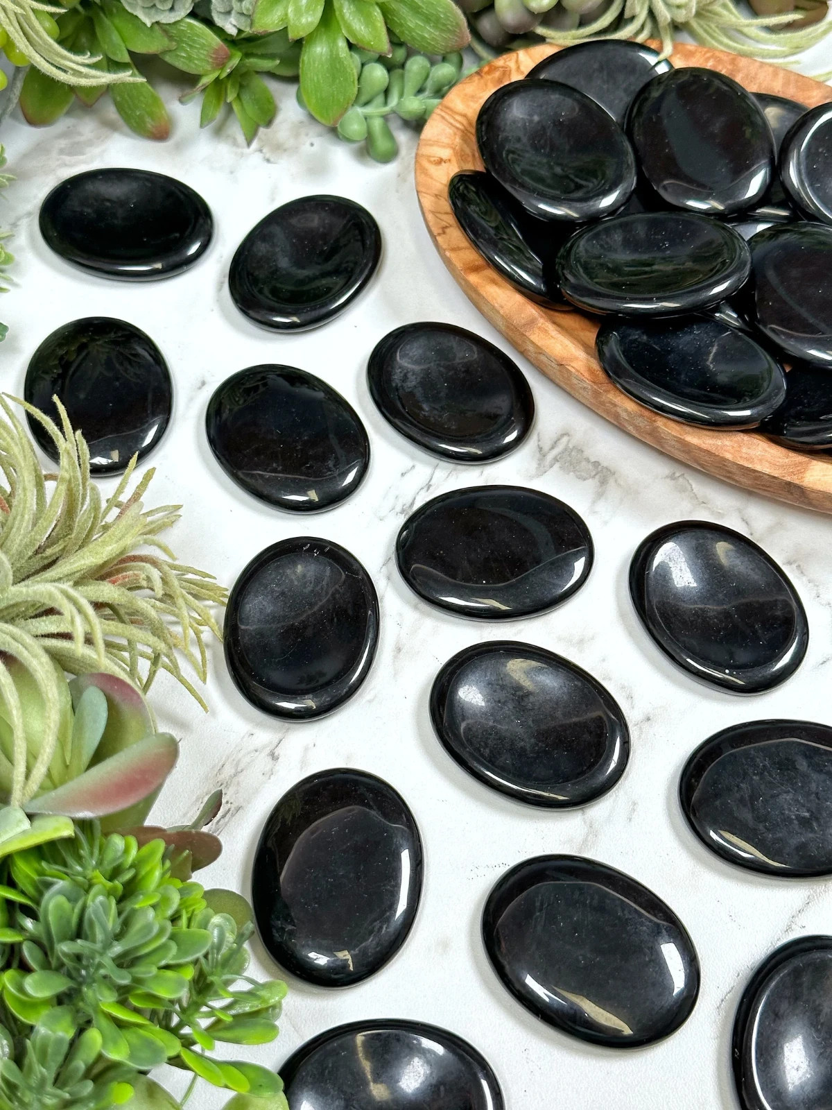 3pcs Black Obsidian Worry Stone Healing Energy Mineral Specimen Palm Stone Decor