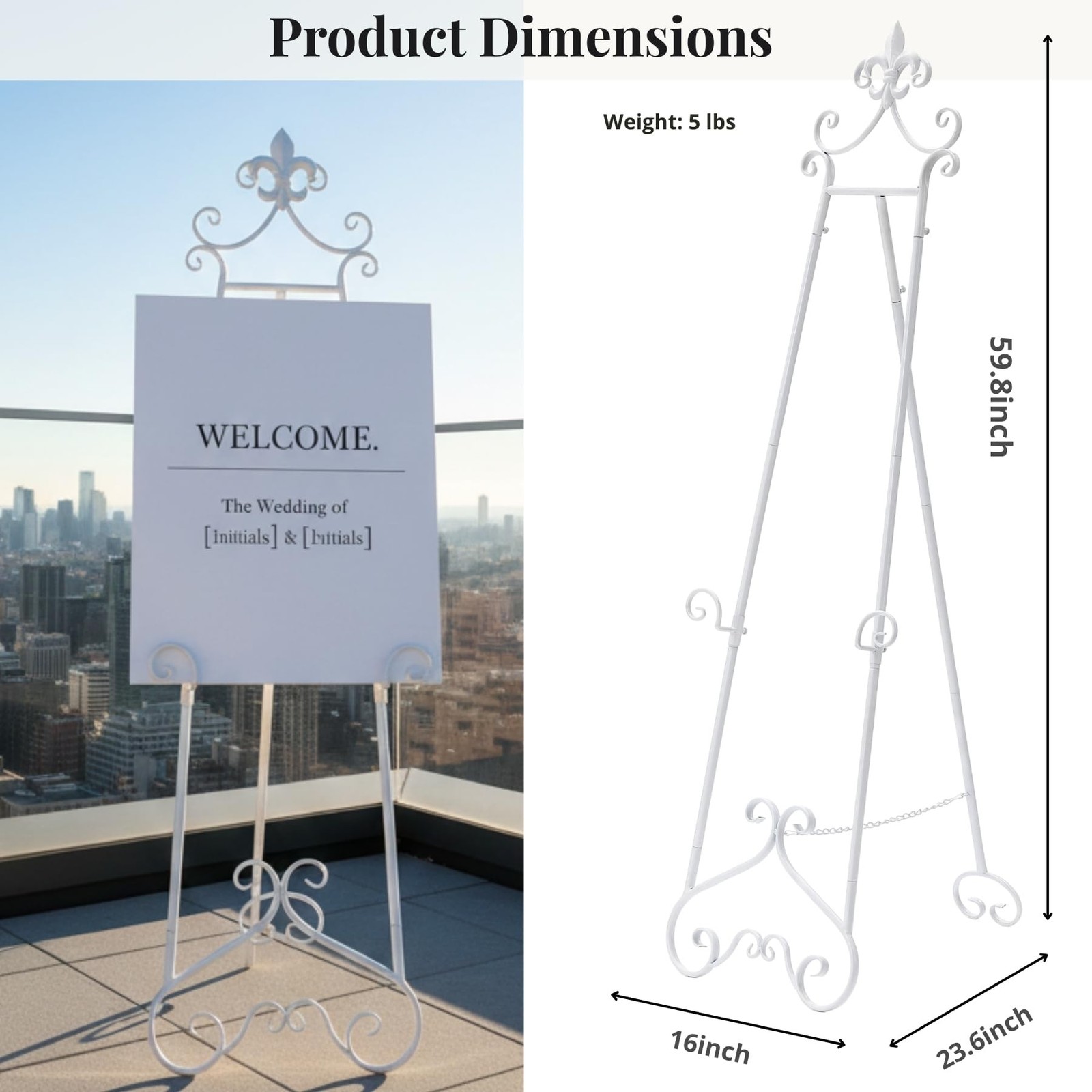 60” H White Easel Stand for Sign, Large Adjustable Metal Display Standing