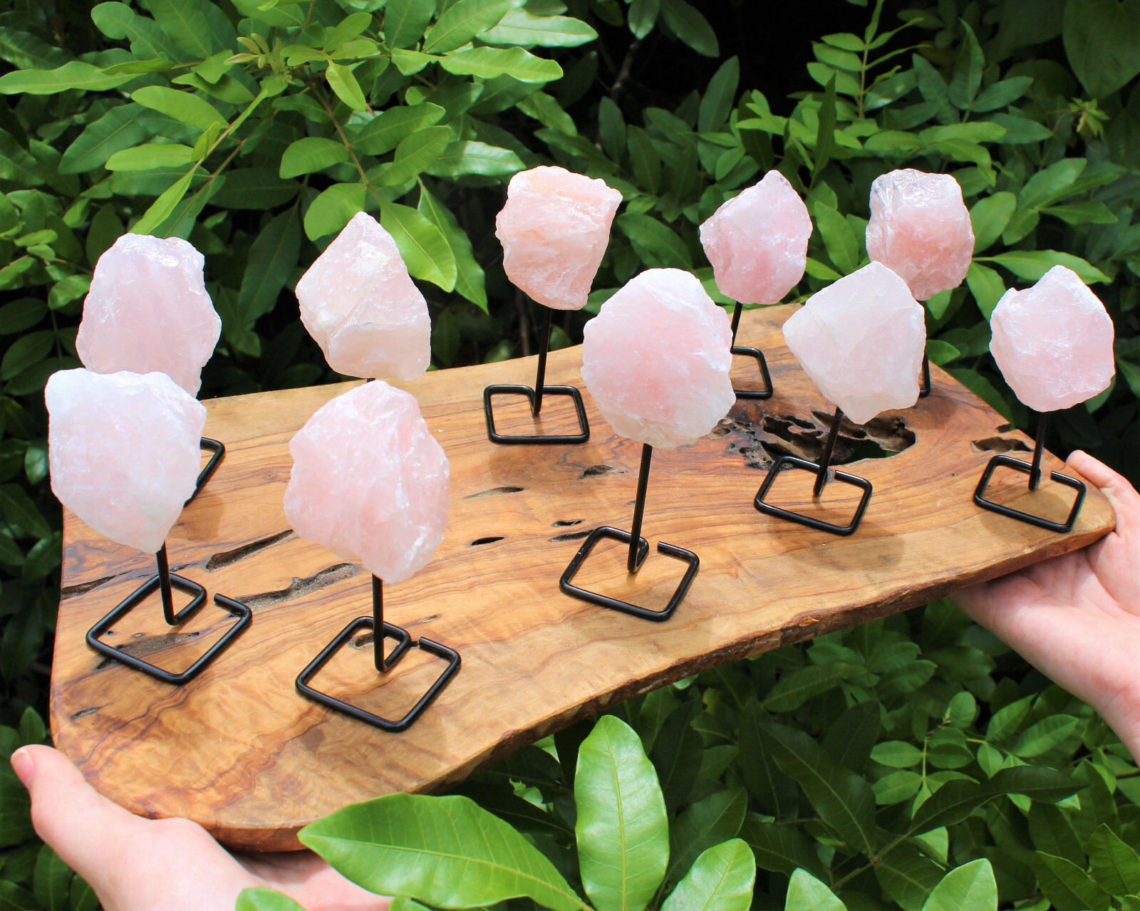 Rose Quartz On Metal Stand (Free Standing Rough Rose Quartz Crystal Mini Pin)