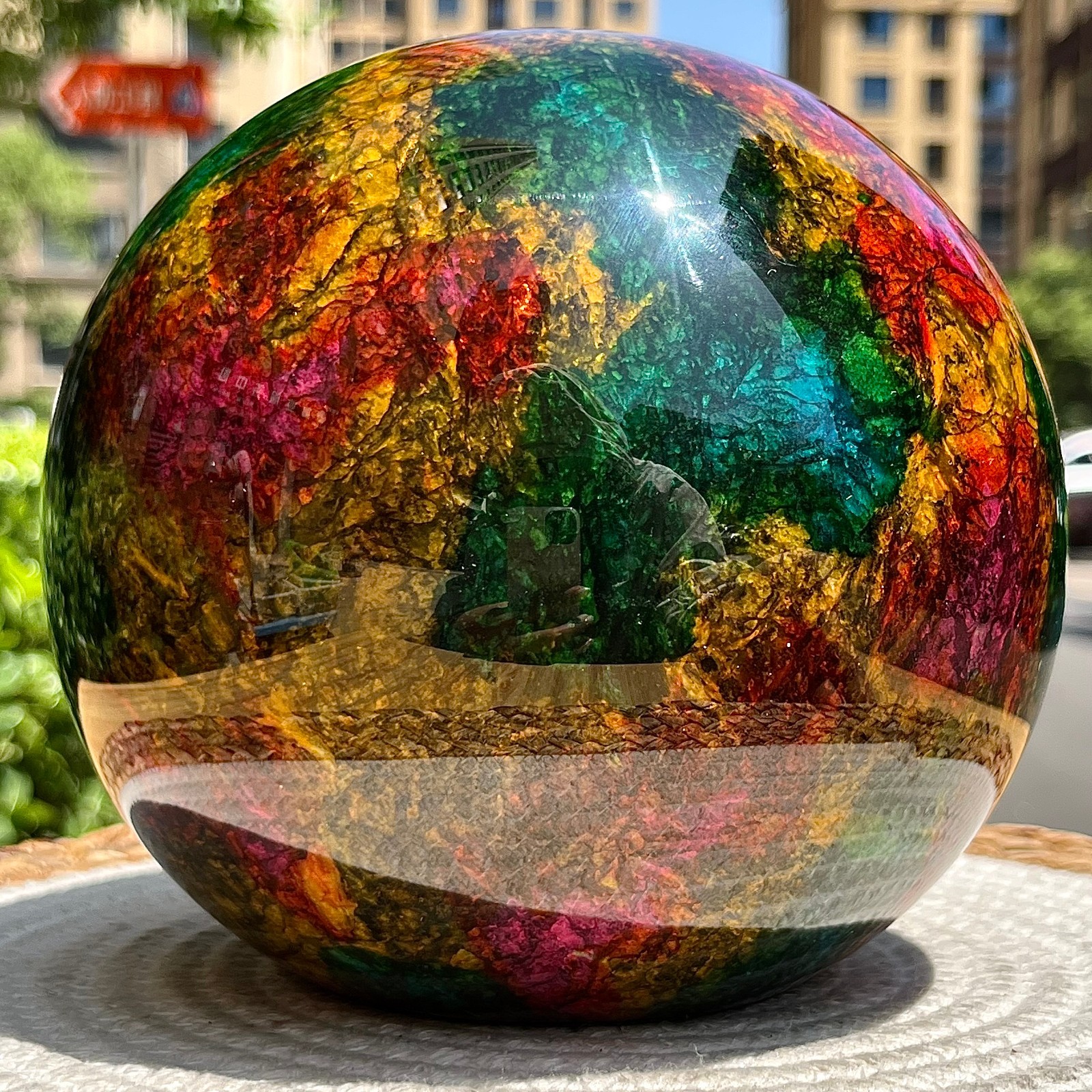 Natural Seven Colors Jade Polished Half Sphere with Flat Base for Decor 11.1 lb