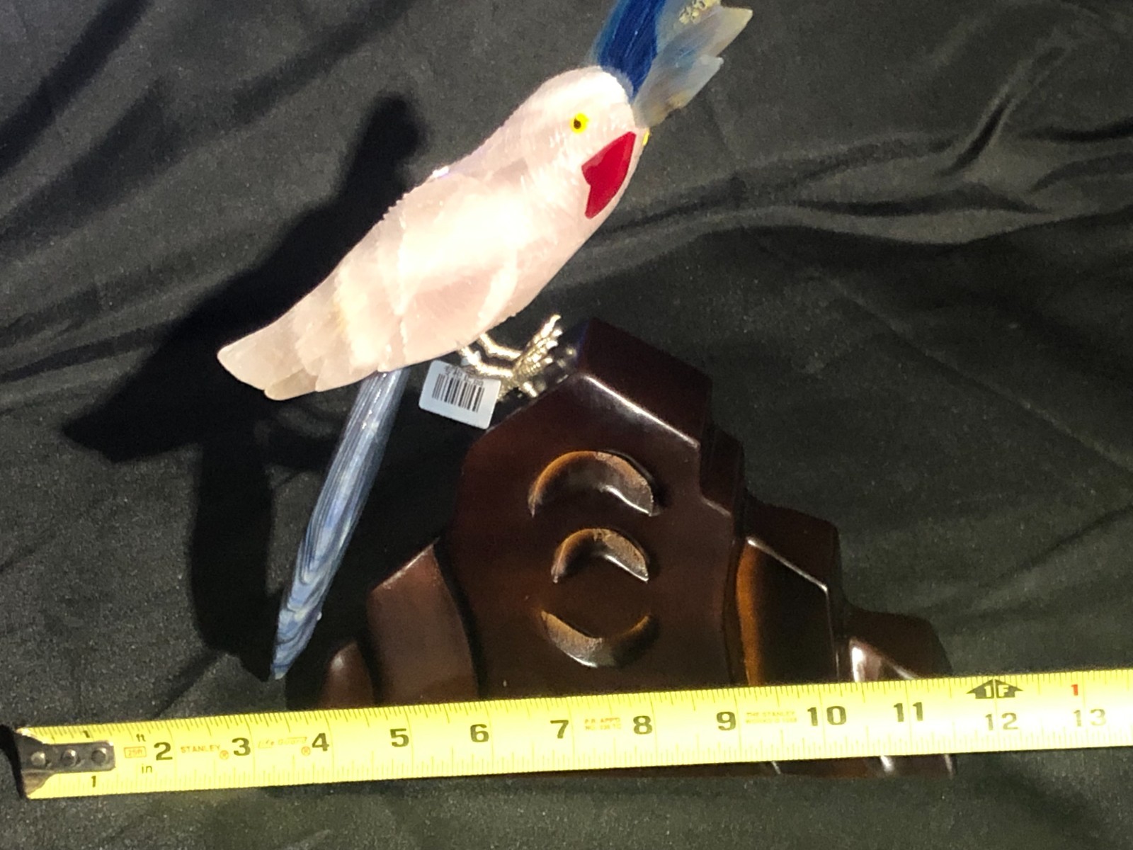 BEAUTIFUL PINK AND BLUE QUARTZ BIRD WITH WOODEN DESIGNED STAND ( NO-RESERVE )