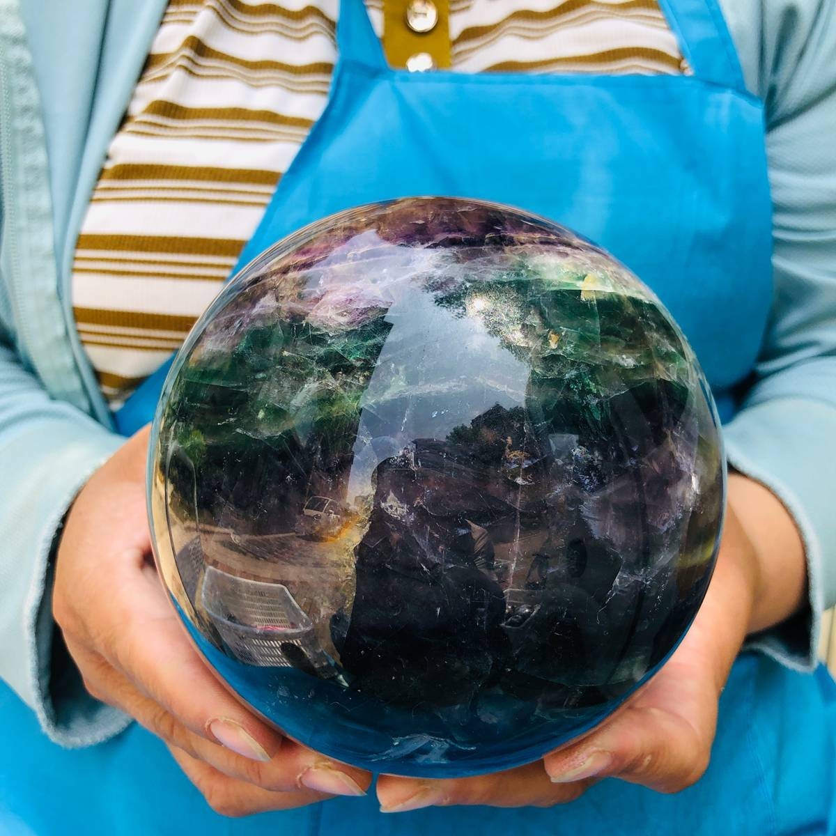 6.13LB Natural Crystal Rainbow Fluorite Sphere Display Ball Reiki Healing