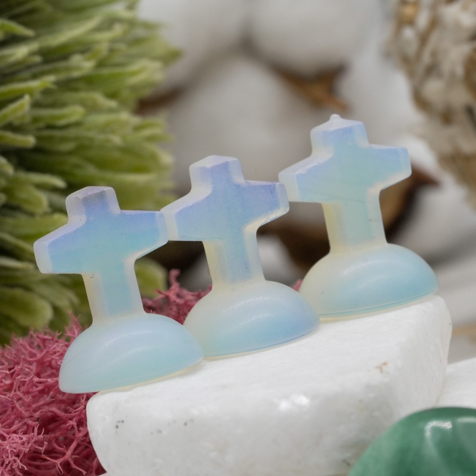 Opalite Mini Crystal Cross Carving Stone Faith Trinket Religious Stone Decor