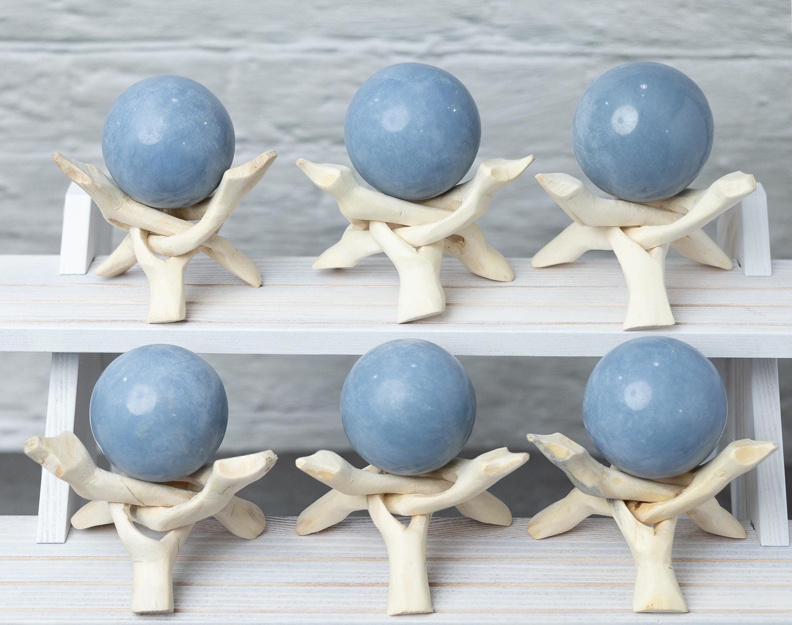 Angelite Sphere Stand Natural Polished Crystal Ball Decorative Stone Gift Decor