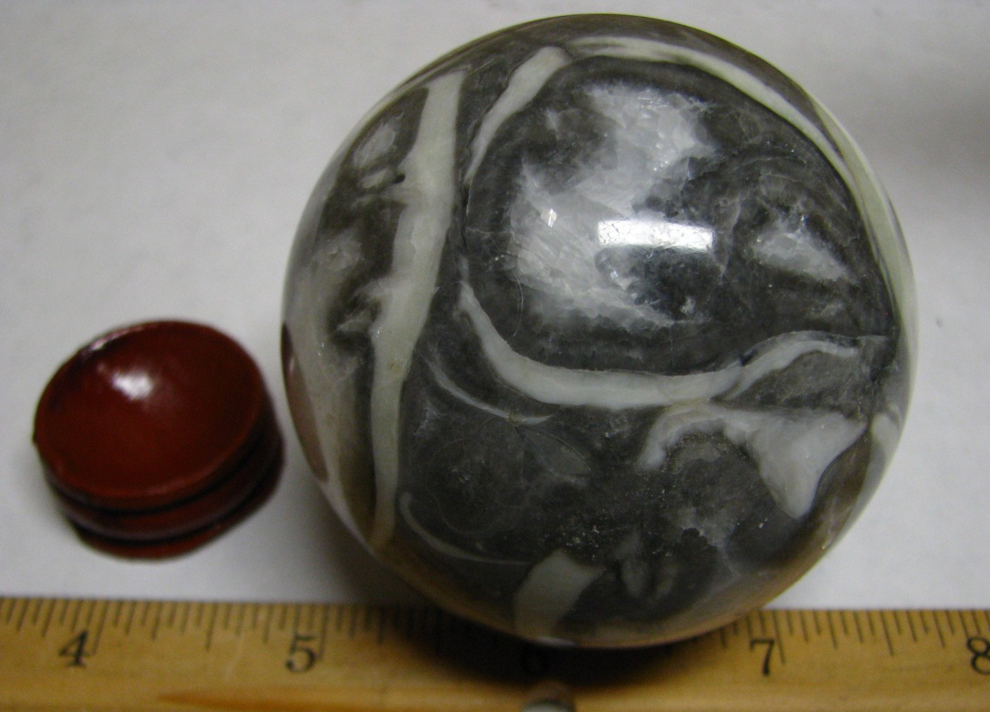 .83lb 2.5inch 1000 EYE JASPER FOSSIL SPHERE W/QUARTZ WOOD STAND MADAGASCAR #087