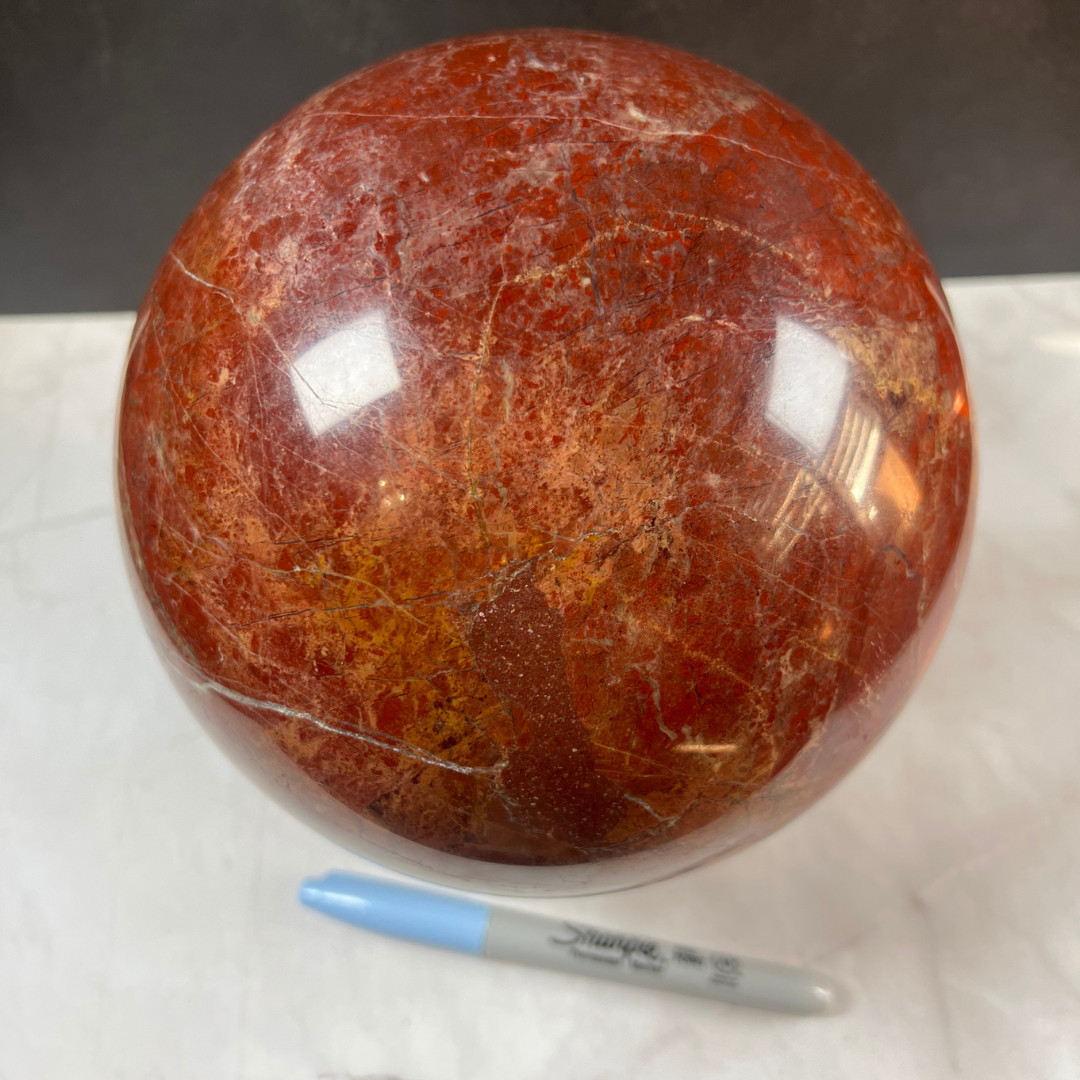 15 LB Red Vein Jasper Sphere Natural Polished Crystal Stone Home Decor Display