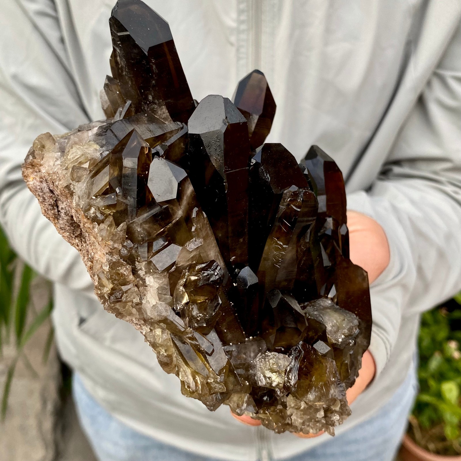 2.07LB Natural Smoky Black Quartz Cluster Crystal Specimen Healing