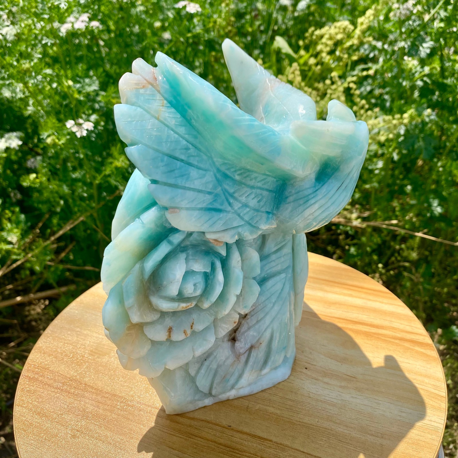 4.85LB Natural Blue Vein Stone Phoenix Carving, Home Decoration