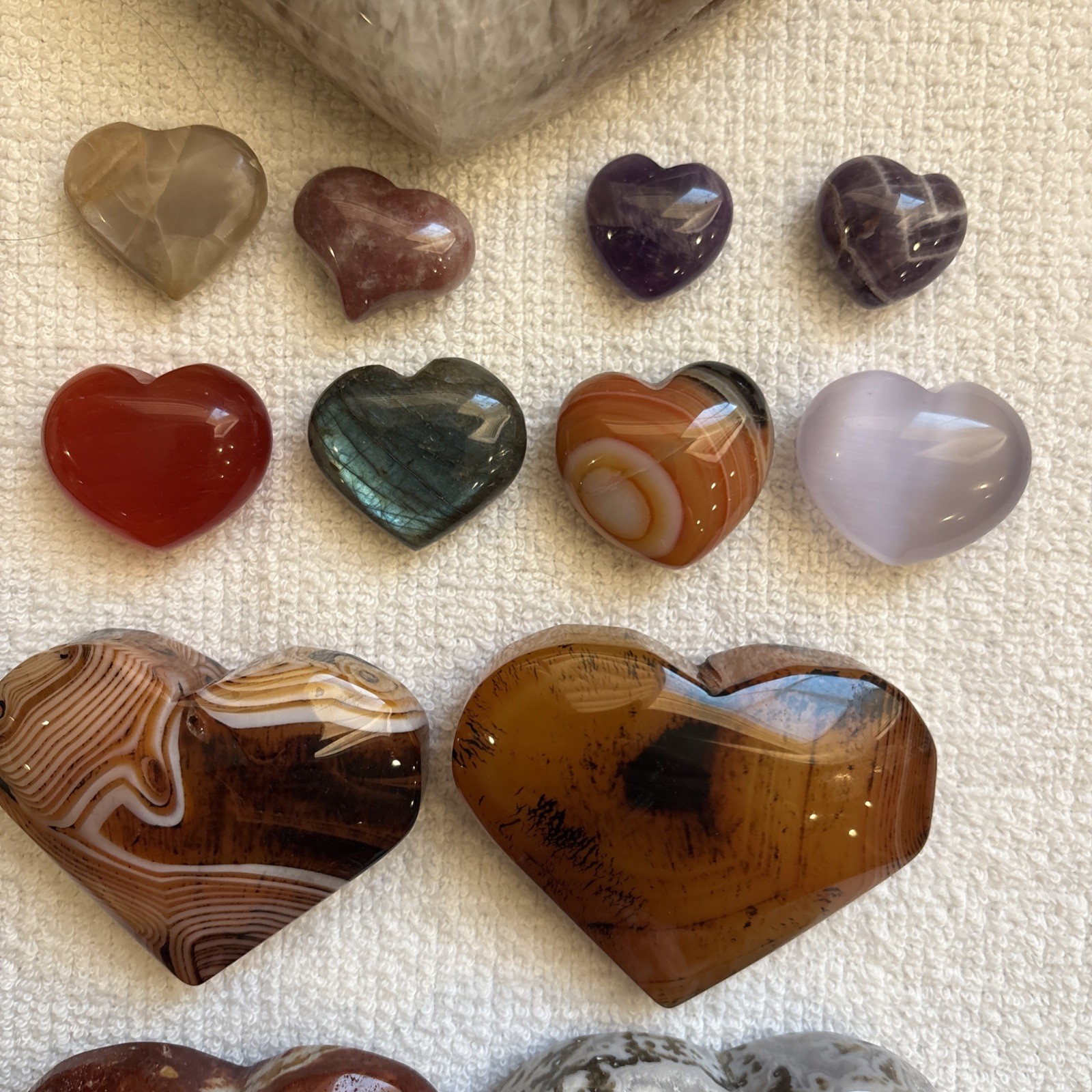 Lot Of 15 Crystal Hearts Agate Druzy Carnelian Sardonyx Cats Eye Moonstone Amy