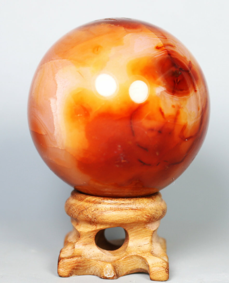 180g Natural Colorful Red Orange Carnelian Agate Geode Crystal Sphere Ball Stand