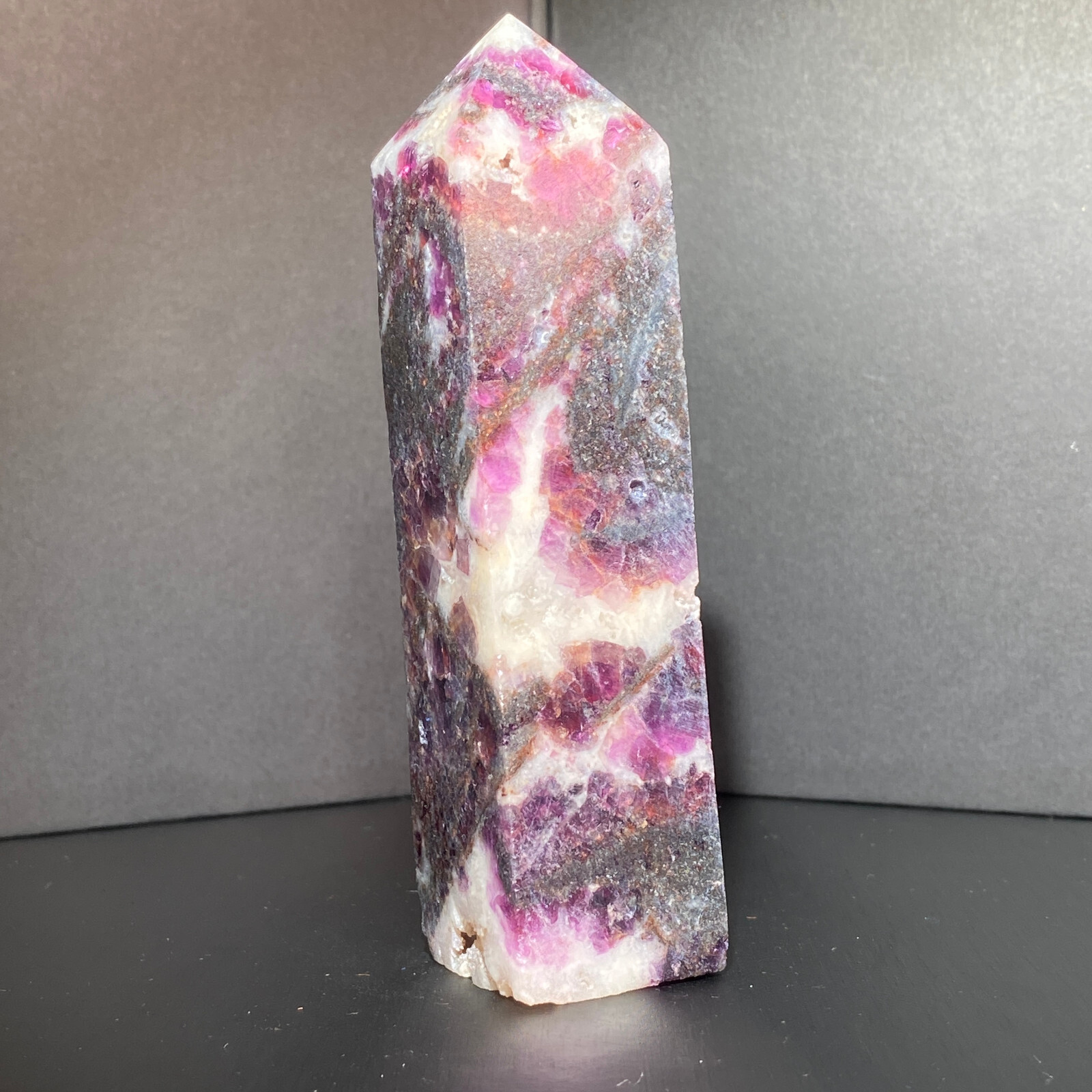 300G Natural Rainbow Fluorite Obelisk Quartz Crystal Wand Tower Point Healing