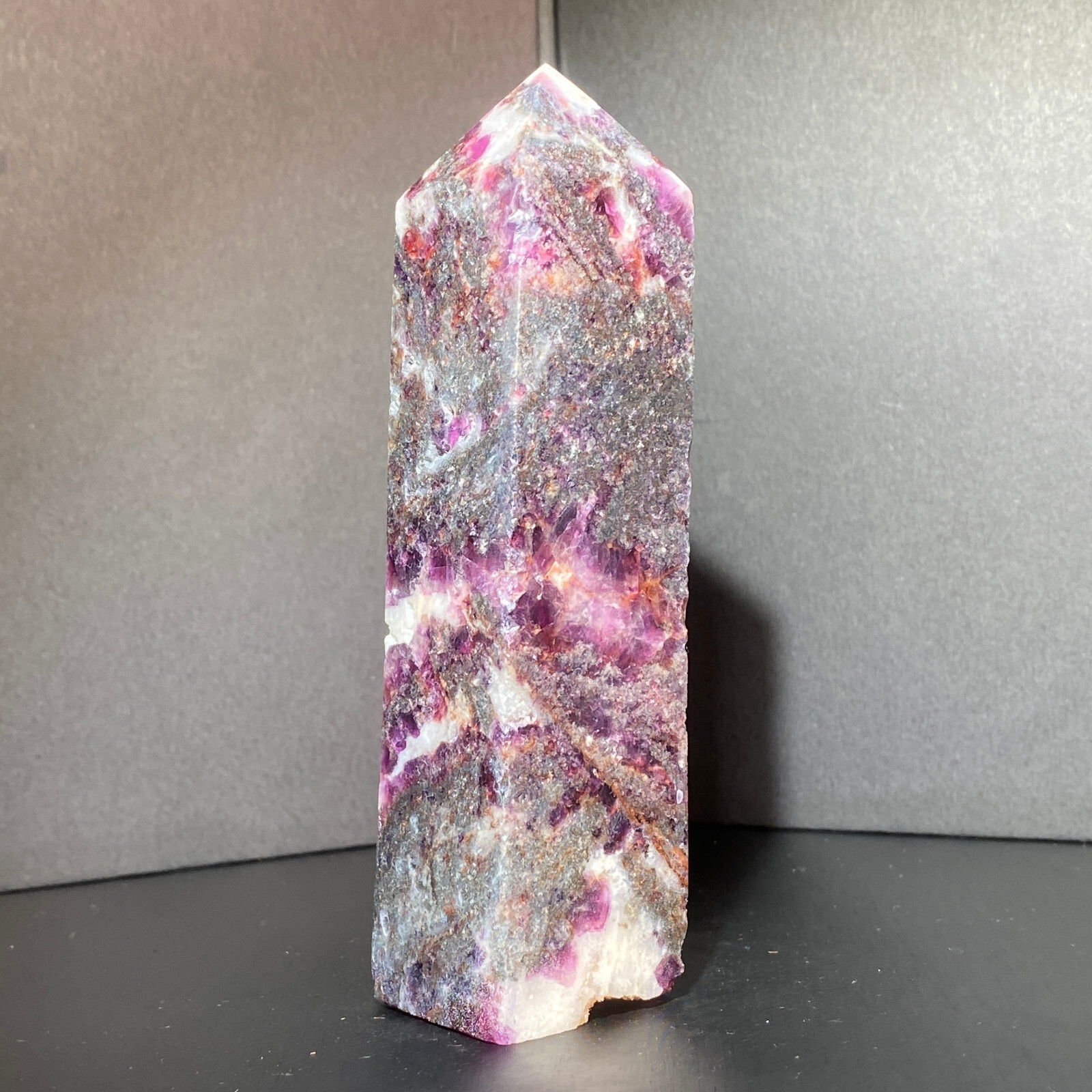 300G Natural Rainbow Fluorite Obelisk Quartz Crystal Wand Tower Point Healing
