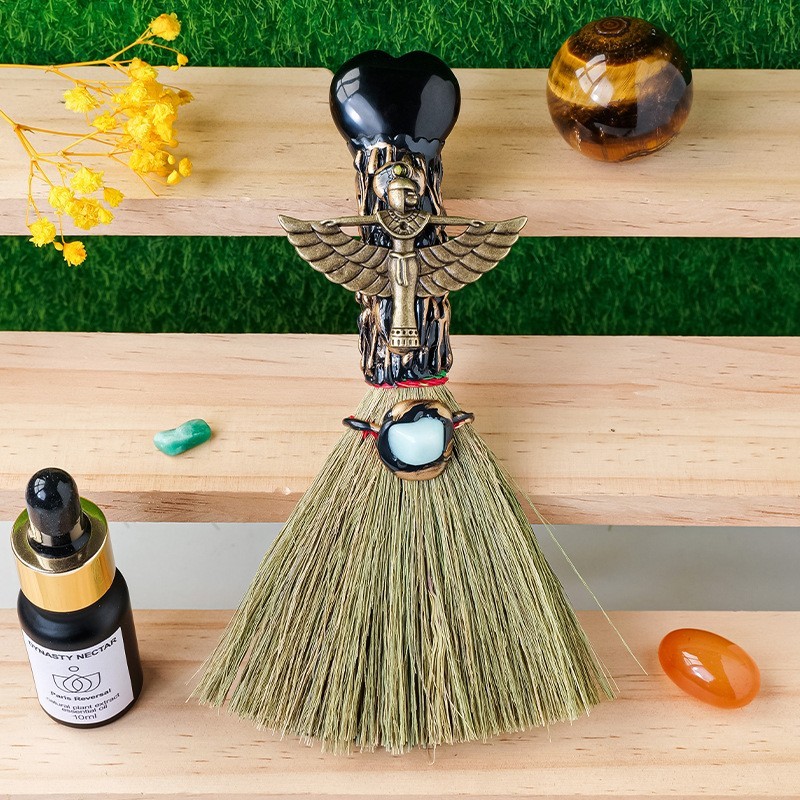 Enchanted Mini Witch Broom Crystal Protection Altar Tool Pagan Wiccan Decor Gift