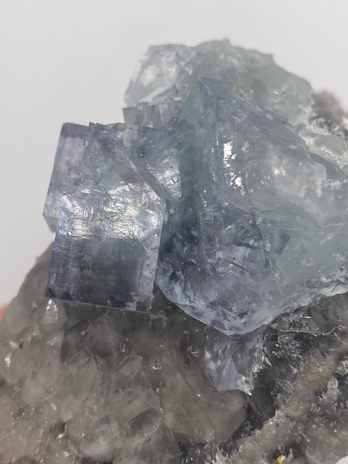 Blue Fluorite Cube Crystals on Smoky Quartz with Calcite! Great Specimen