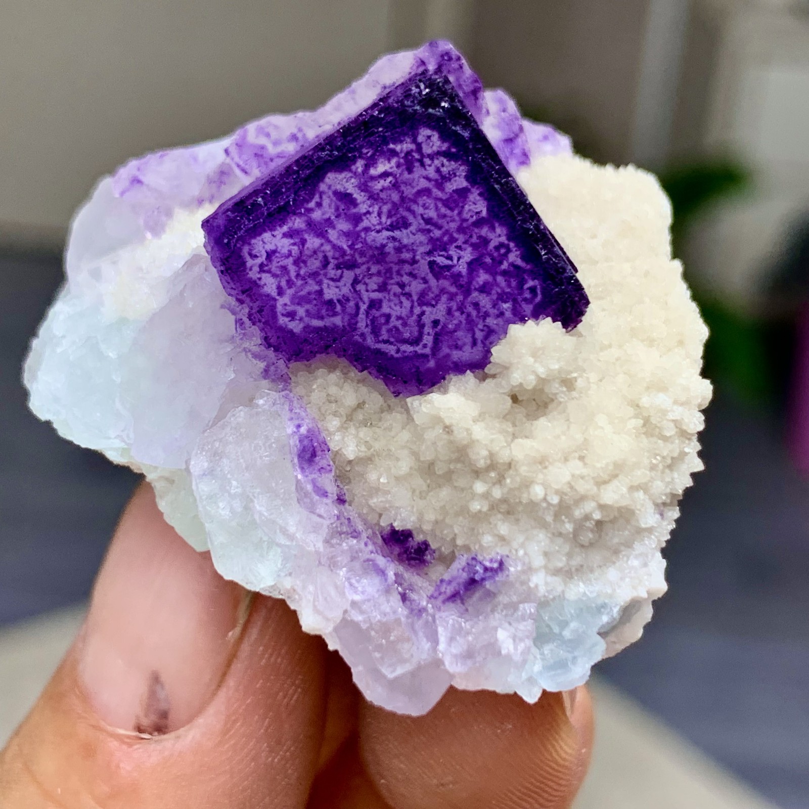 38G Natural Purple “QR Code”Fluorite Cluster Crystal Mineral Specimen/Guizhou