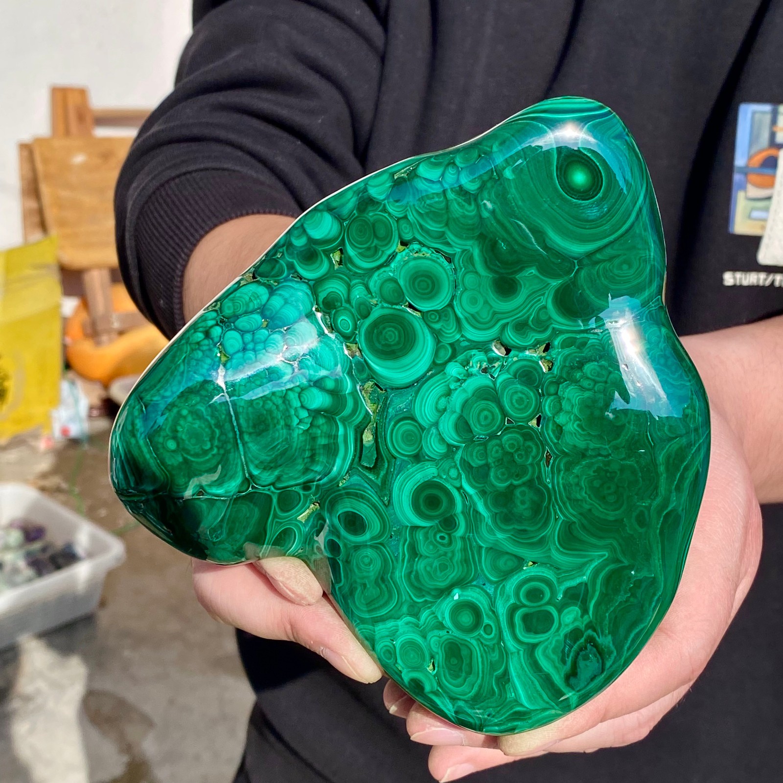2.07LB Large Natural glossy malachite transparent cluster rough mineral sample